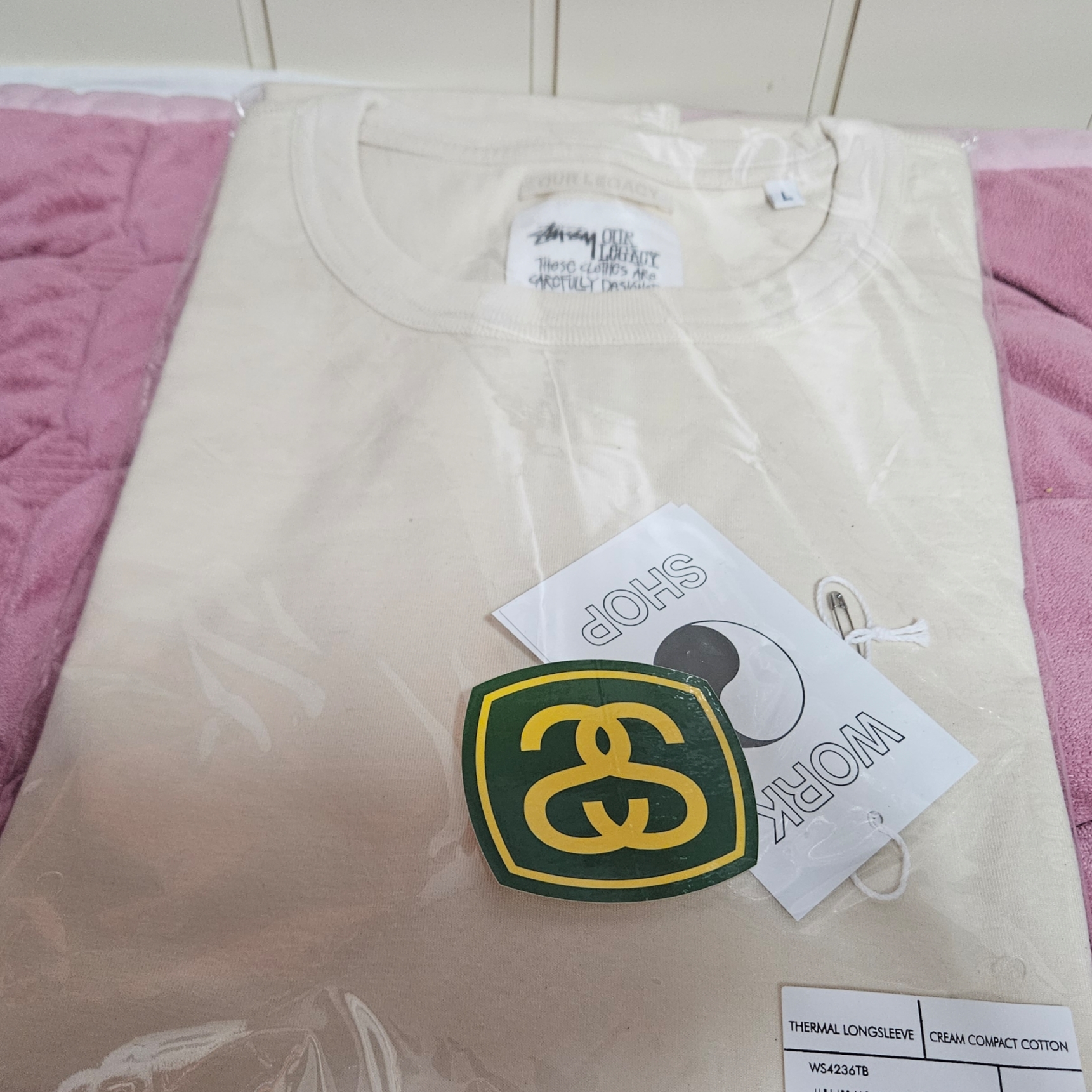 Stussy x Our Legacy Work Shop Thermal Longsleeve Cream Compact Cotton 착용 스타일