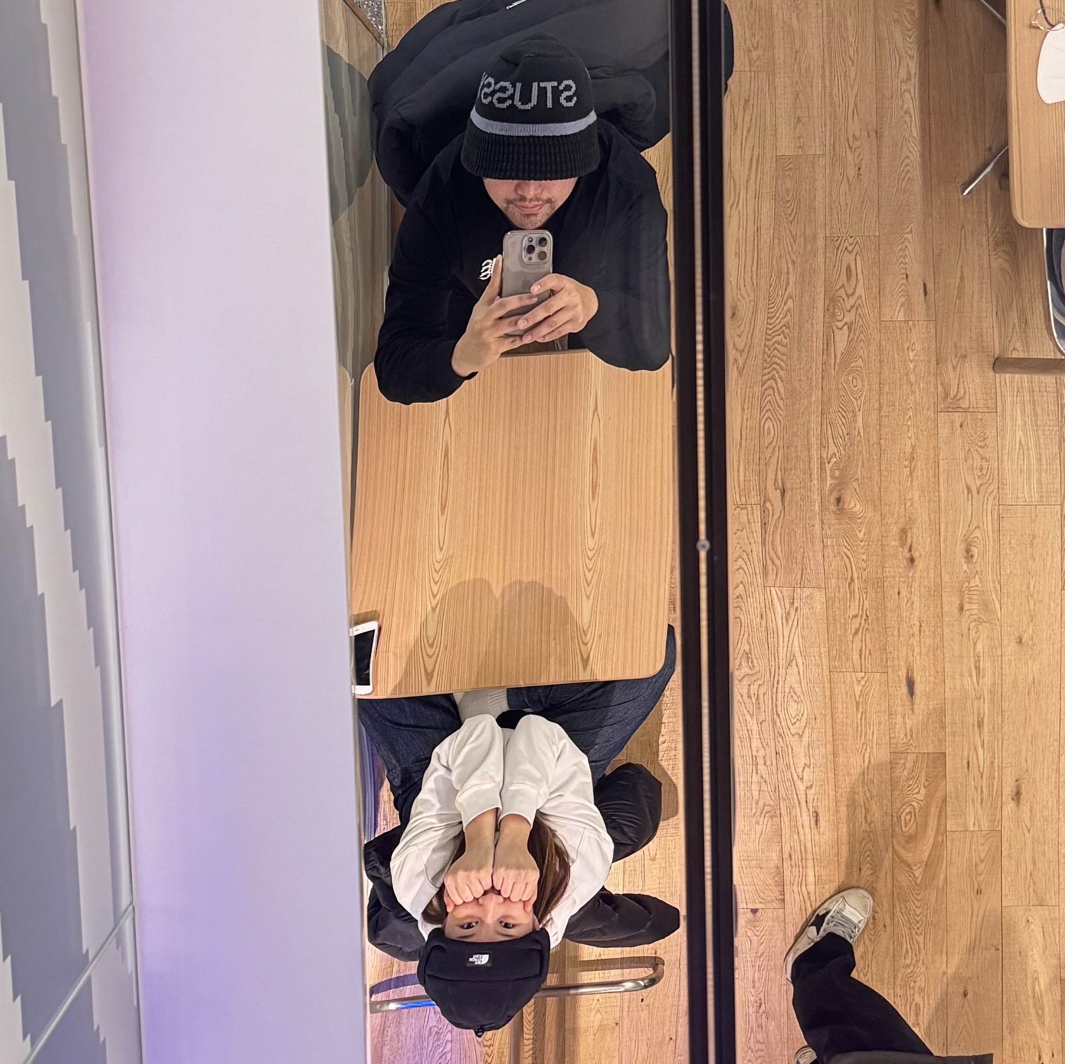 Undermycar Mu.15 Anti Fxxking Logo Play Triple Logo Crop Padding Jacket Black, Stussy Jacquard Knit Bucket Hat Black 착용 스타일