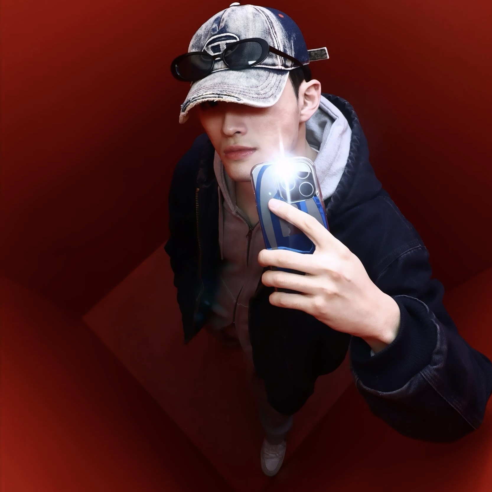 Diesel C-Seymon Treated Denim Baseball Cap Blue White 착용 스타일