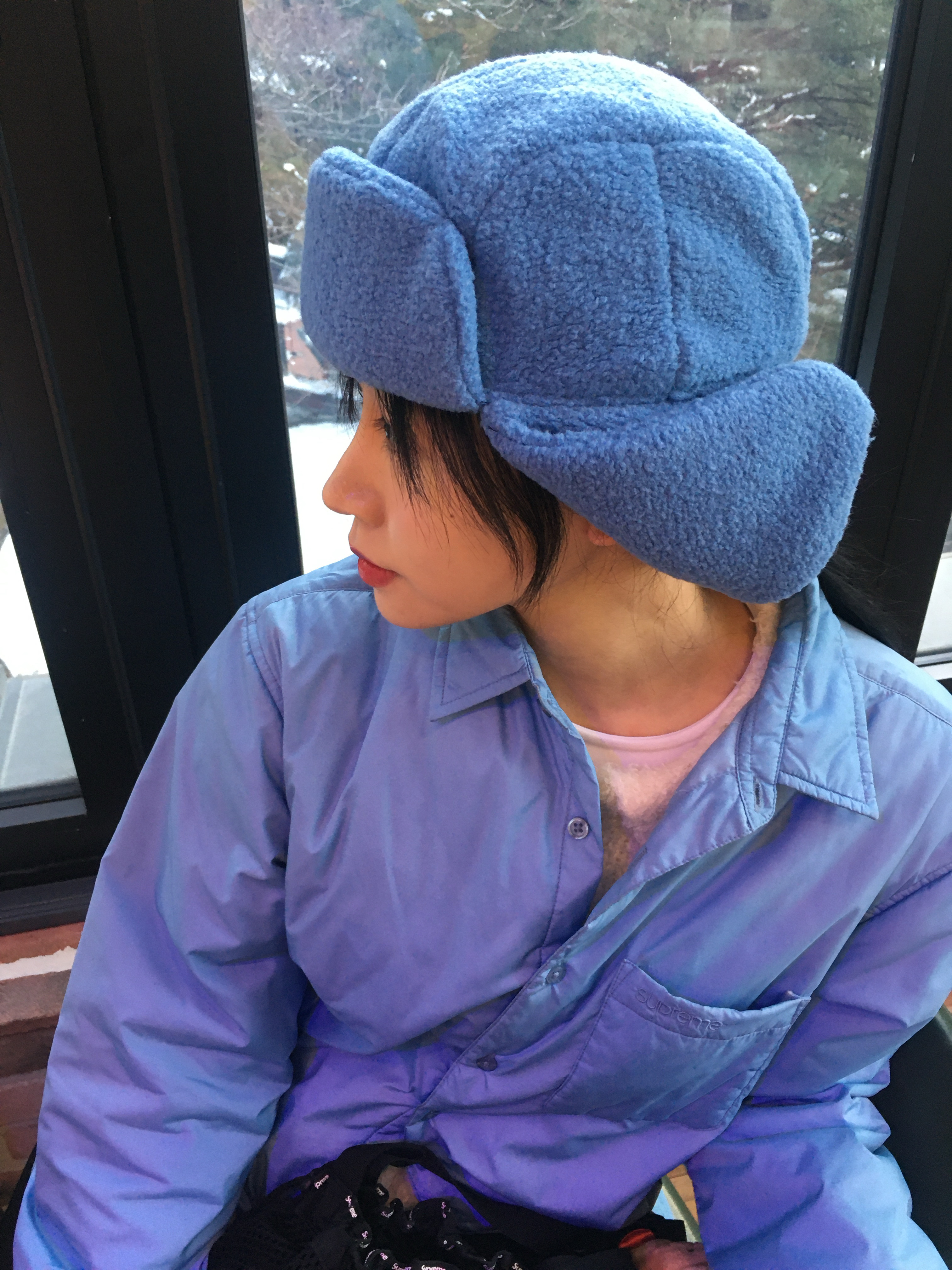 Supreme Shearling Trooper Light Blue - 23FW 착용 스타일 - 2