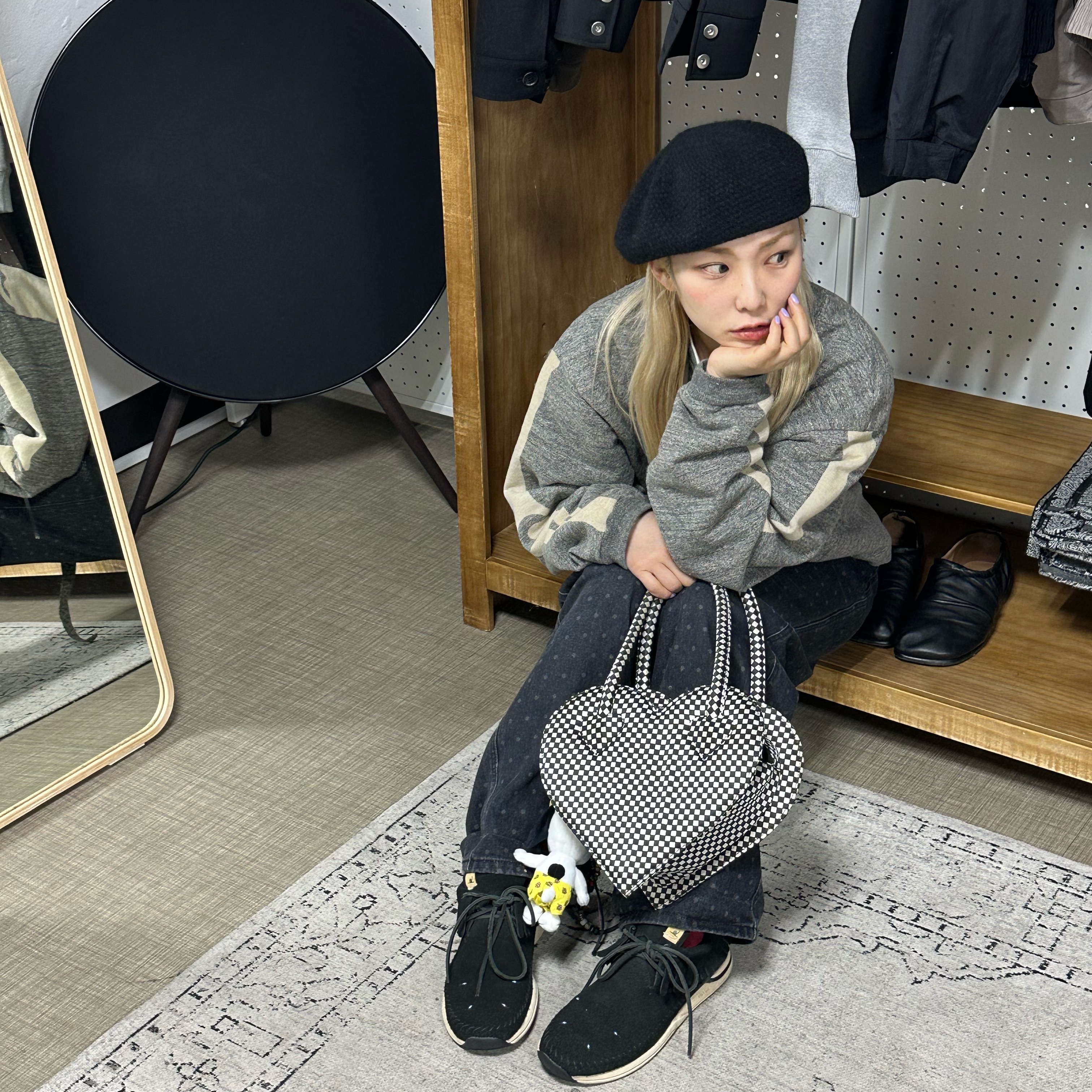 Kapital Fleece Big Crewneck Sweat Heather Charcoal 착용 스타일 - 2
