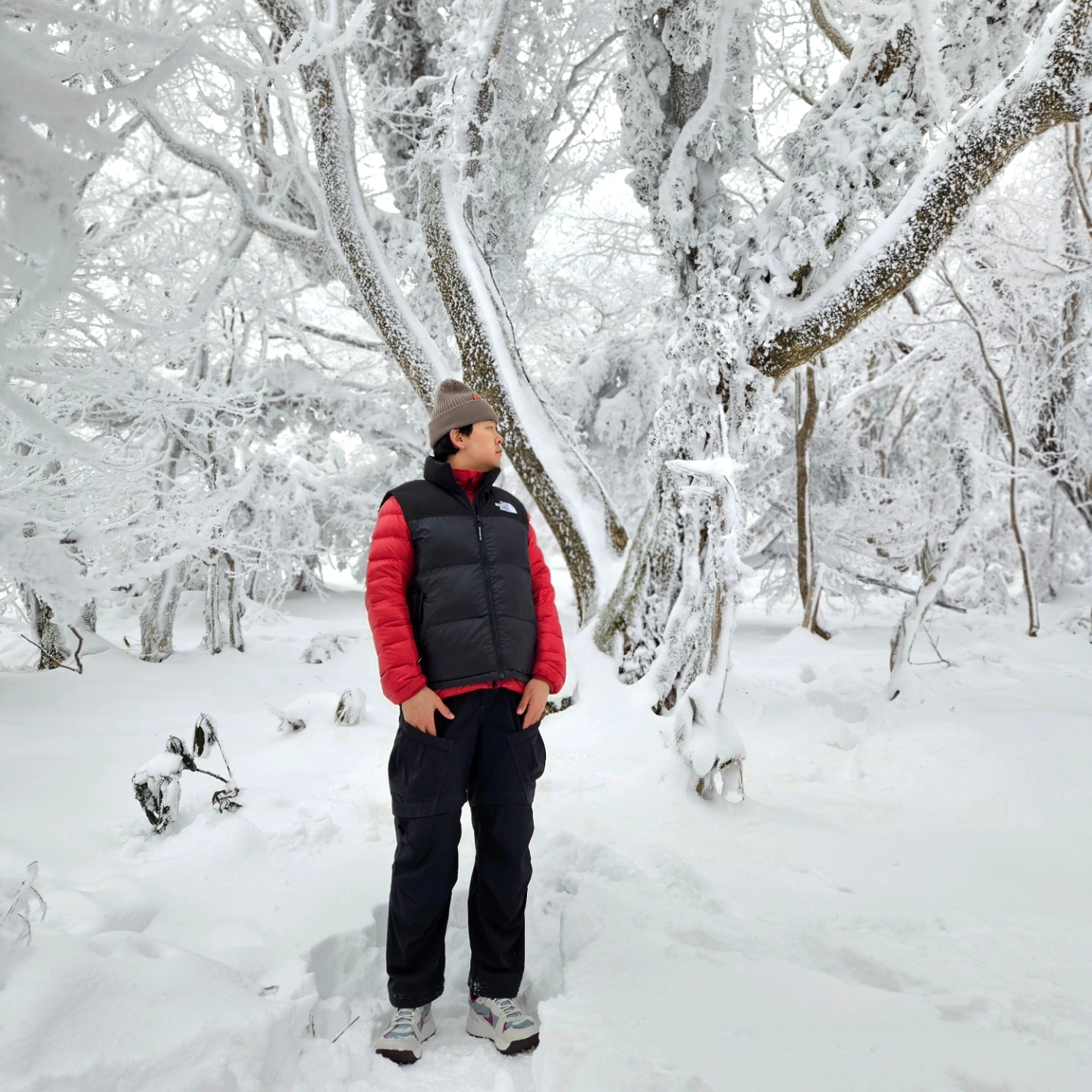 Nike ACG Lowcate Mica Green Light Bone, The North Face Nuptse On Ball Vest Real Black 착용 스타일 - 2