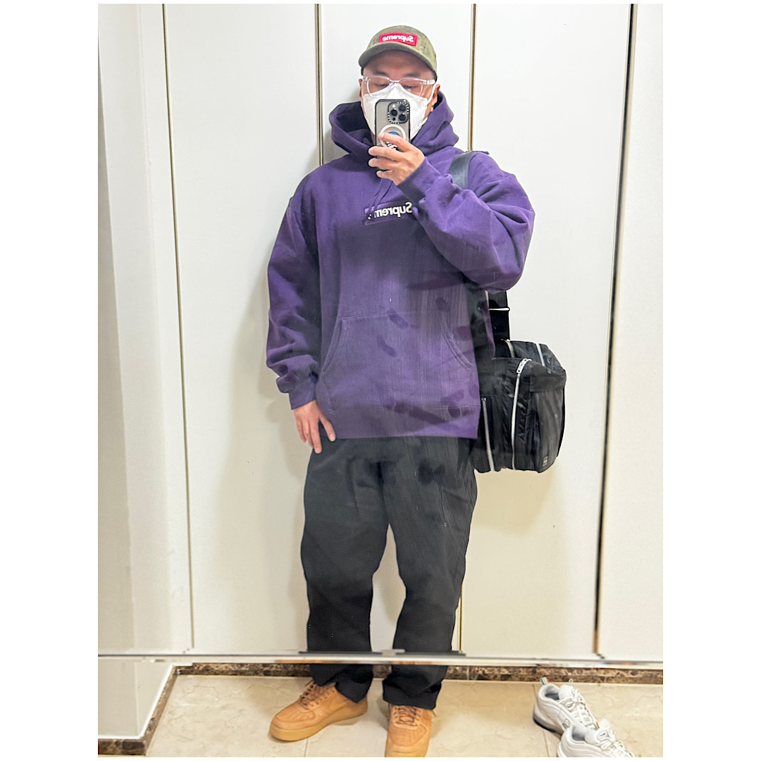 Nike Air Force 1 '07 WB Flax, Supreme Box Logo Hooded Sweatshirt Dark Purple - 23FW 착용 스타일