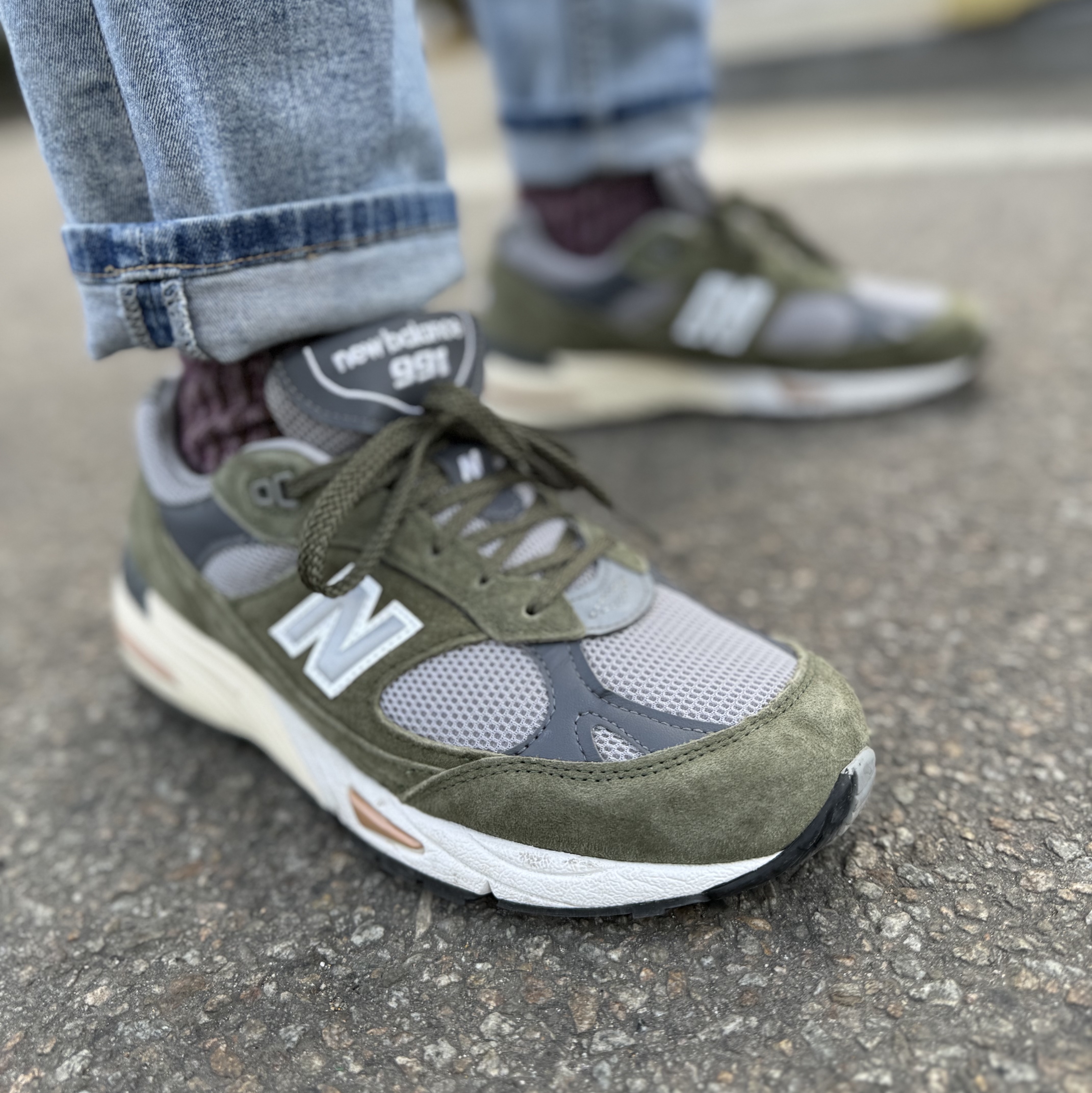 New Balance 991 Made in UK Green Grey 착용 스타일