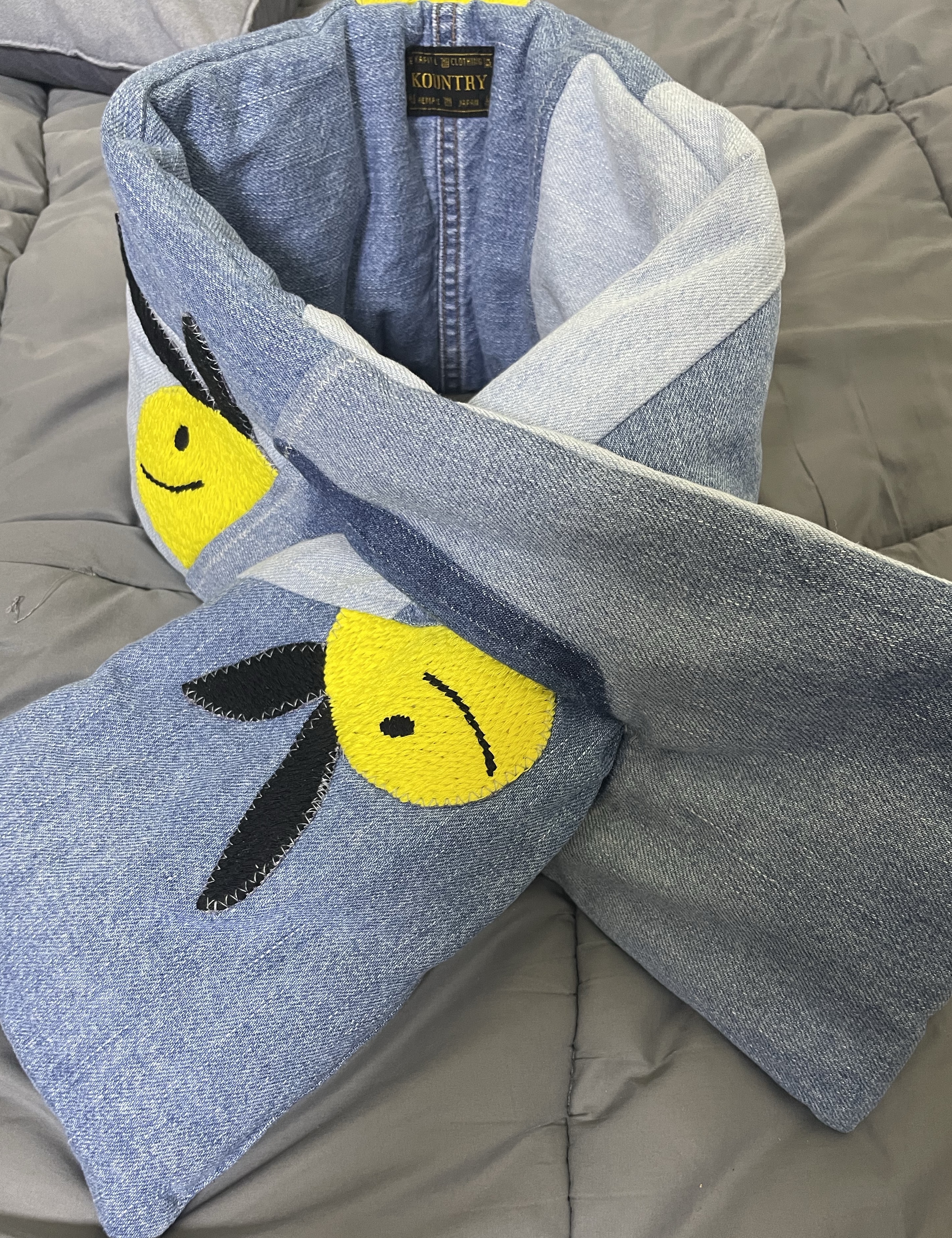 Kapital Denim Reconstruction Coneybowy Embroidery Kesa Muffler Indigo 착용 스타일