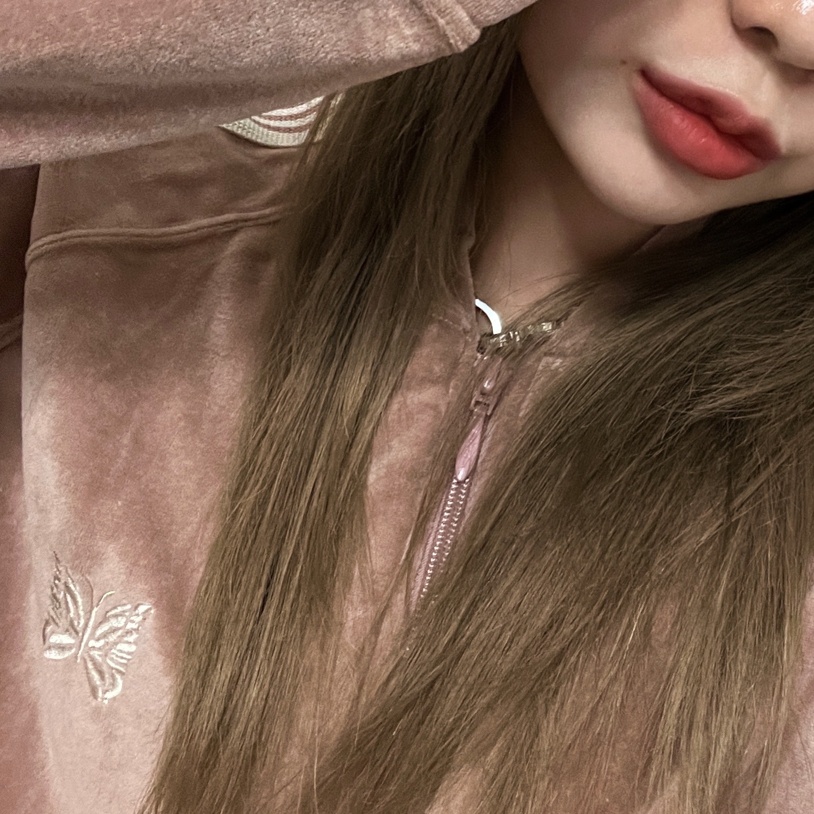 Needles R.C. Track Jacket Velour Old Rose 착용 스타일 - 3