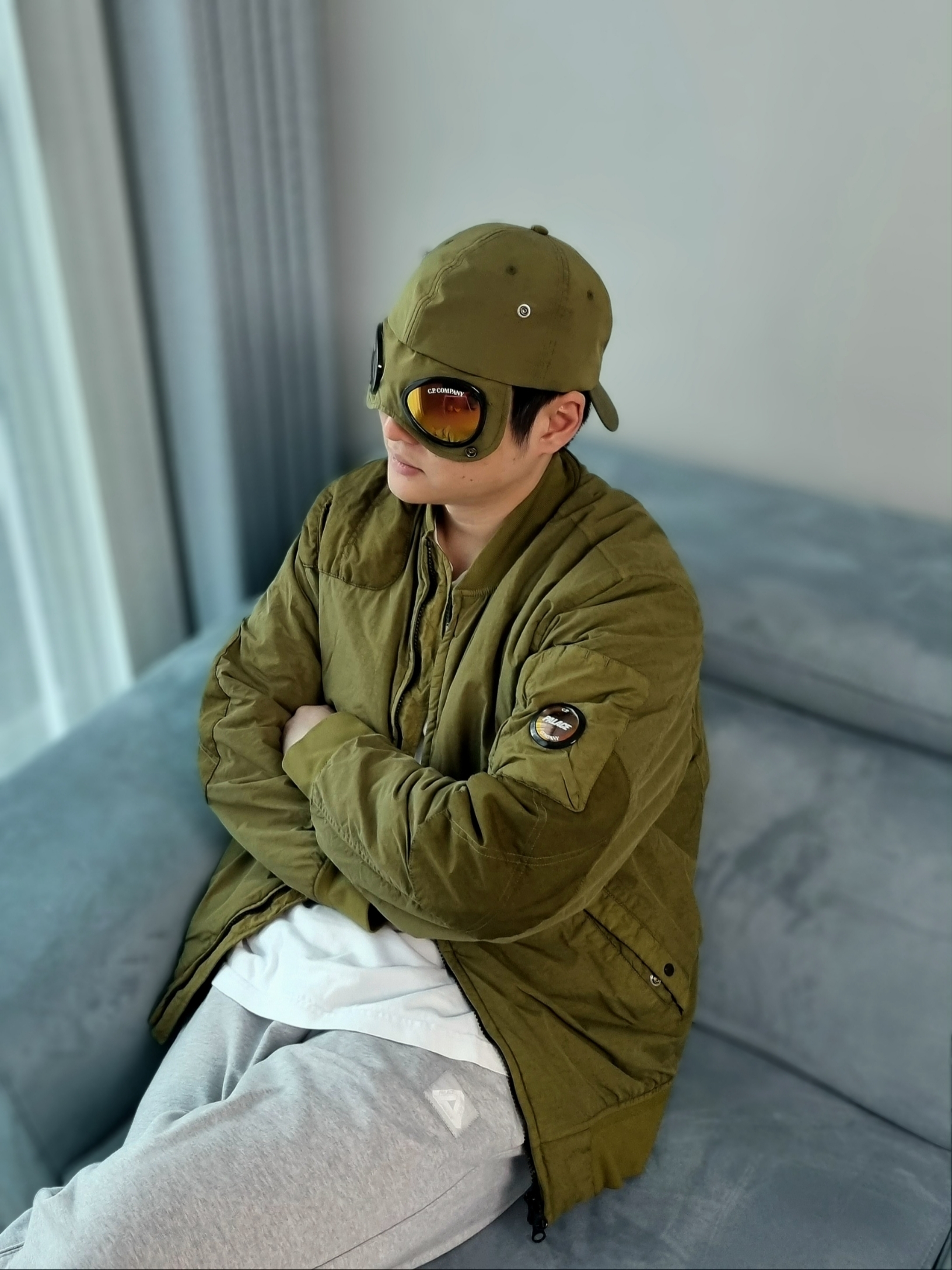 Palace x C.P. Company Goggle P-Cap Olive - 22FW, Palace x C.P. Company Bomber Jacket Olive - 22FW 착용 스타일