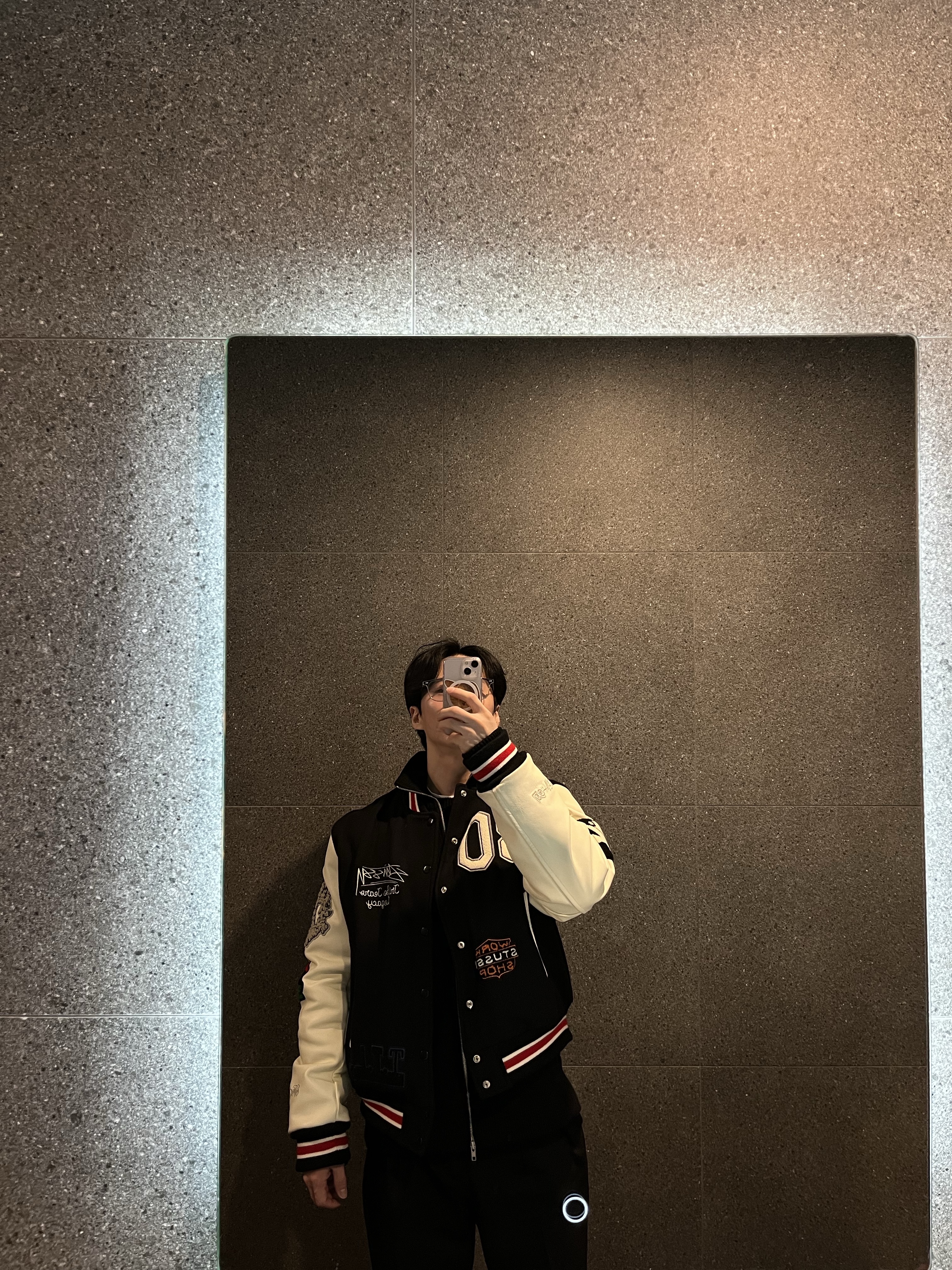 Gentle Monster Alio X GD1 Gray, Stussy x Our Legacy x Denim Tears TTL Varsity Jacket Black 착용 스타일