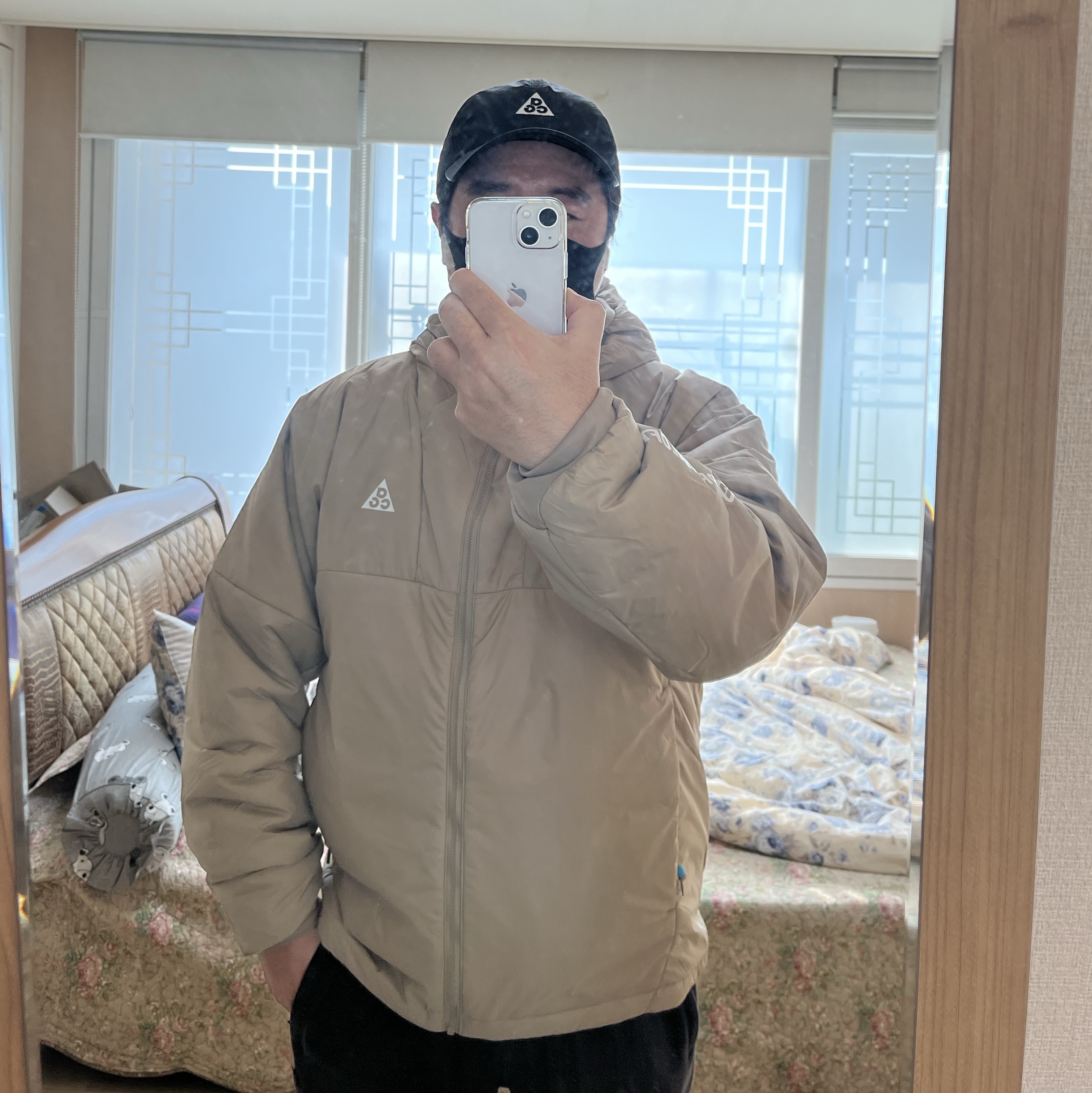 Nike ACG Therma-Fit ADV Rope De Dope Jacket Light Iron Ore - Asia, Nike ACG Trail Cap Black 착용 스타일 - 1