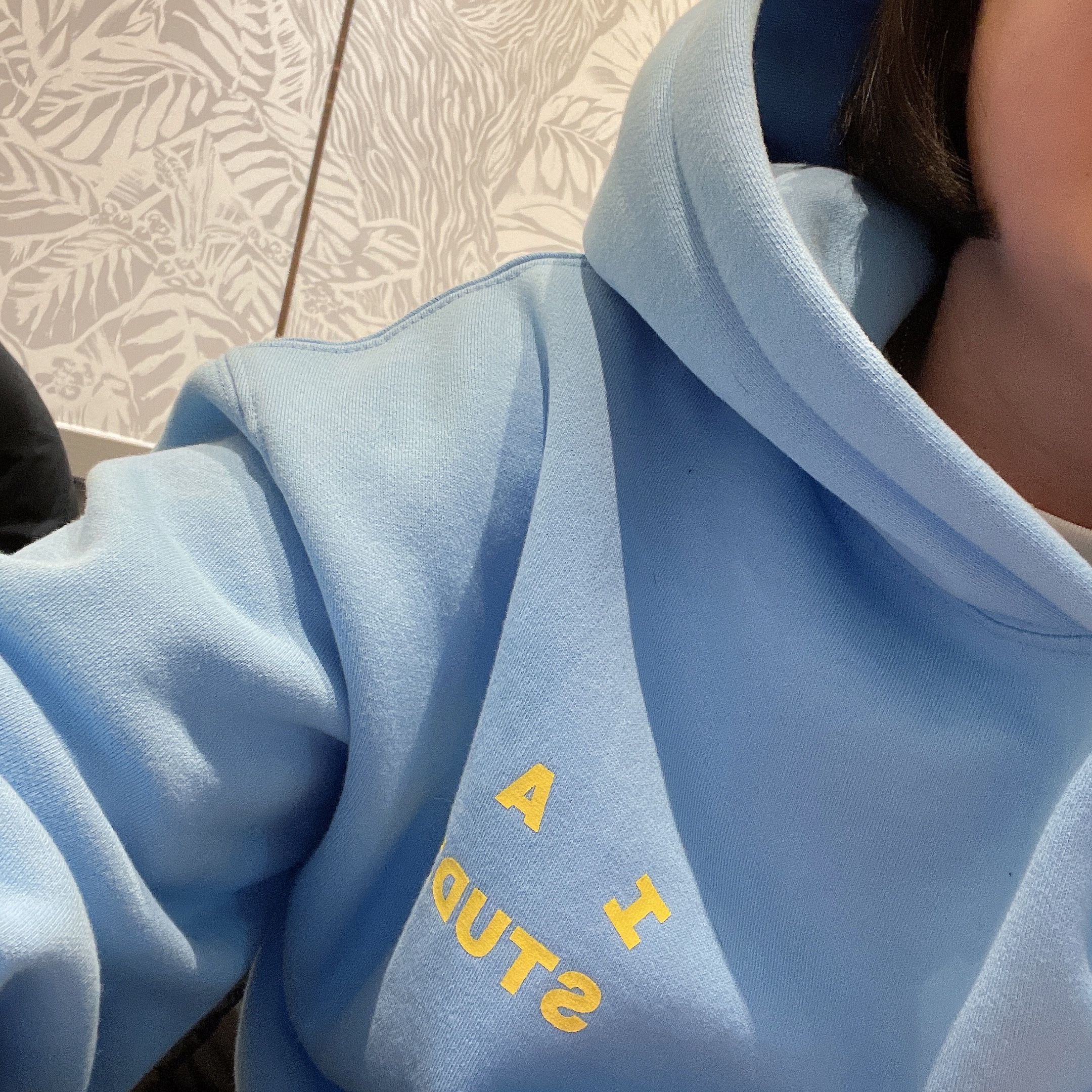 IAB Studio Hoodie Sky Blue Lemon 착용 스타일