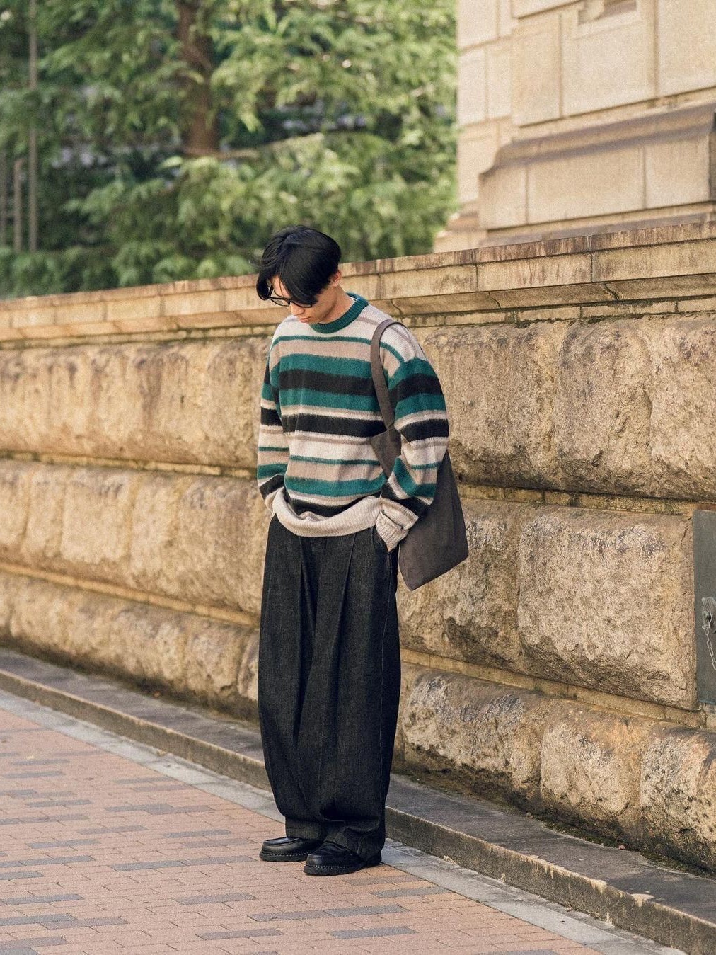 Thevinylhouse Mohair Bold Striped Sweater Purple, Human Made Striped Heart Knit Sweater Navy 착용 스타일 - 6
