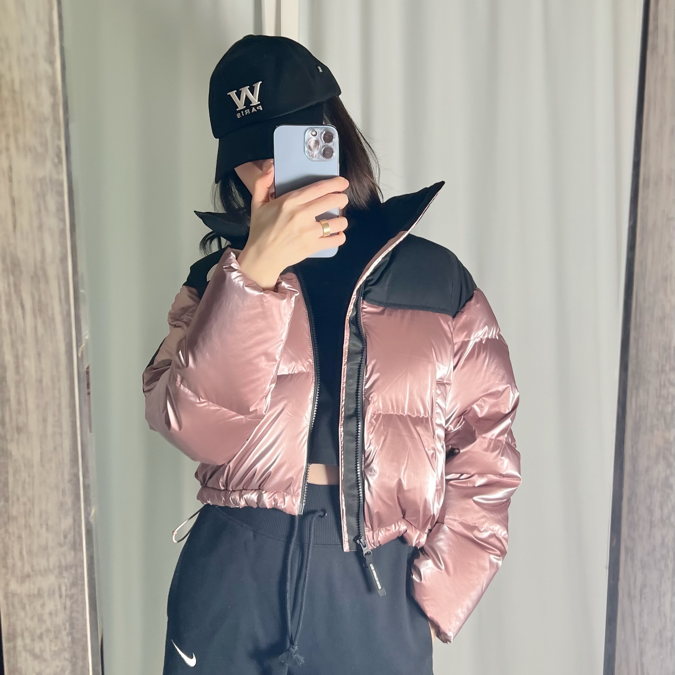 (W) The North Face White Label Novelty Nuptse Down Jacket SE Pink 착용 스타일