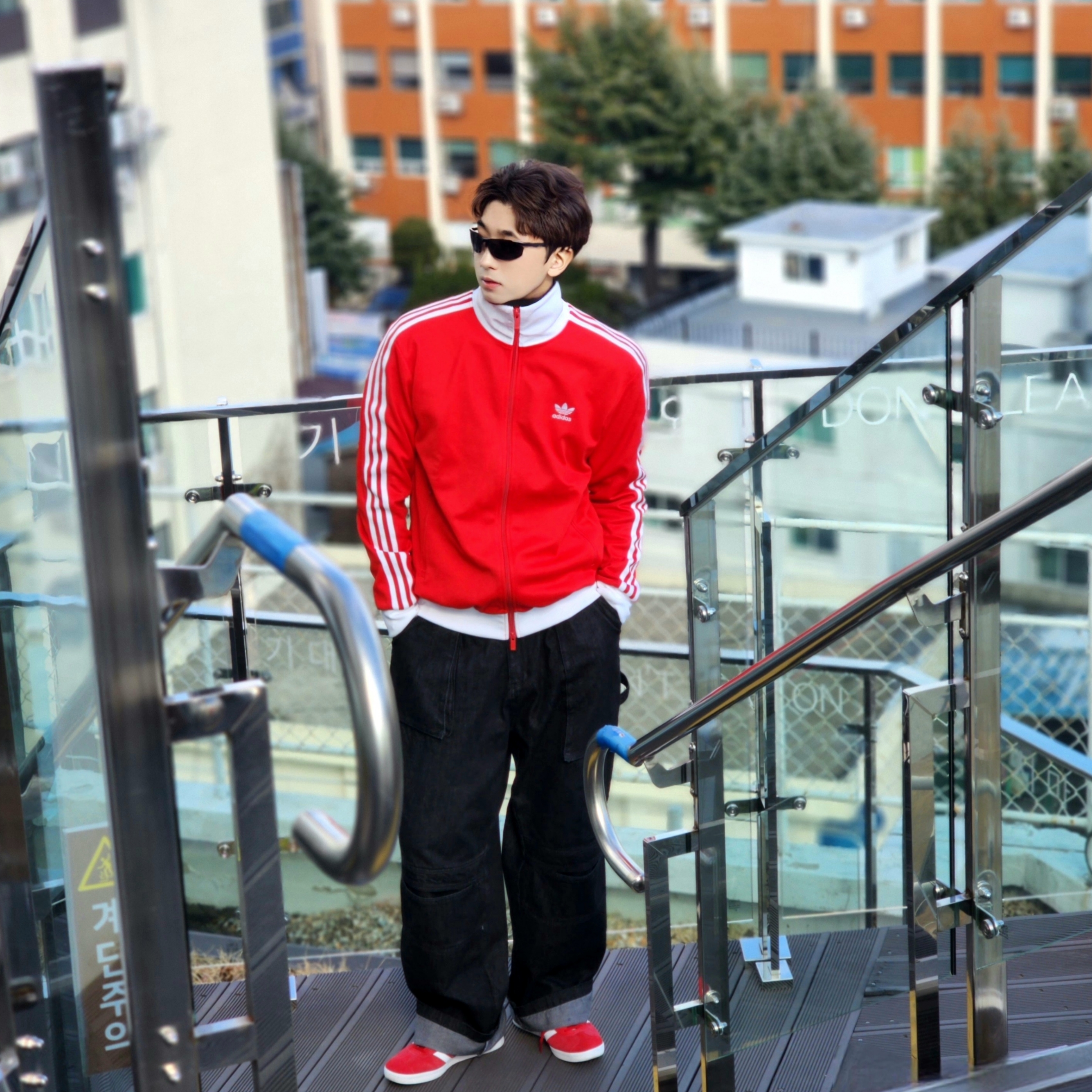 Adidas Gazelle Power Red, Adidas Adicolor Classic Beckenbauer Track Top Better Scarlet White - KR Sizing 착용 스타일 - 9