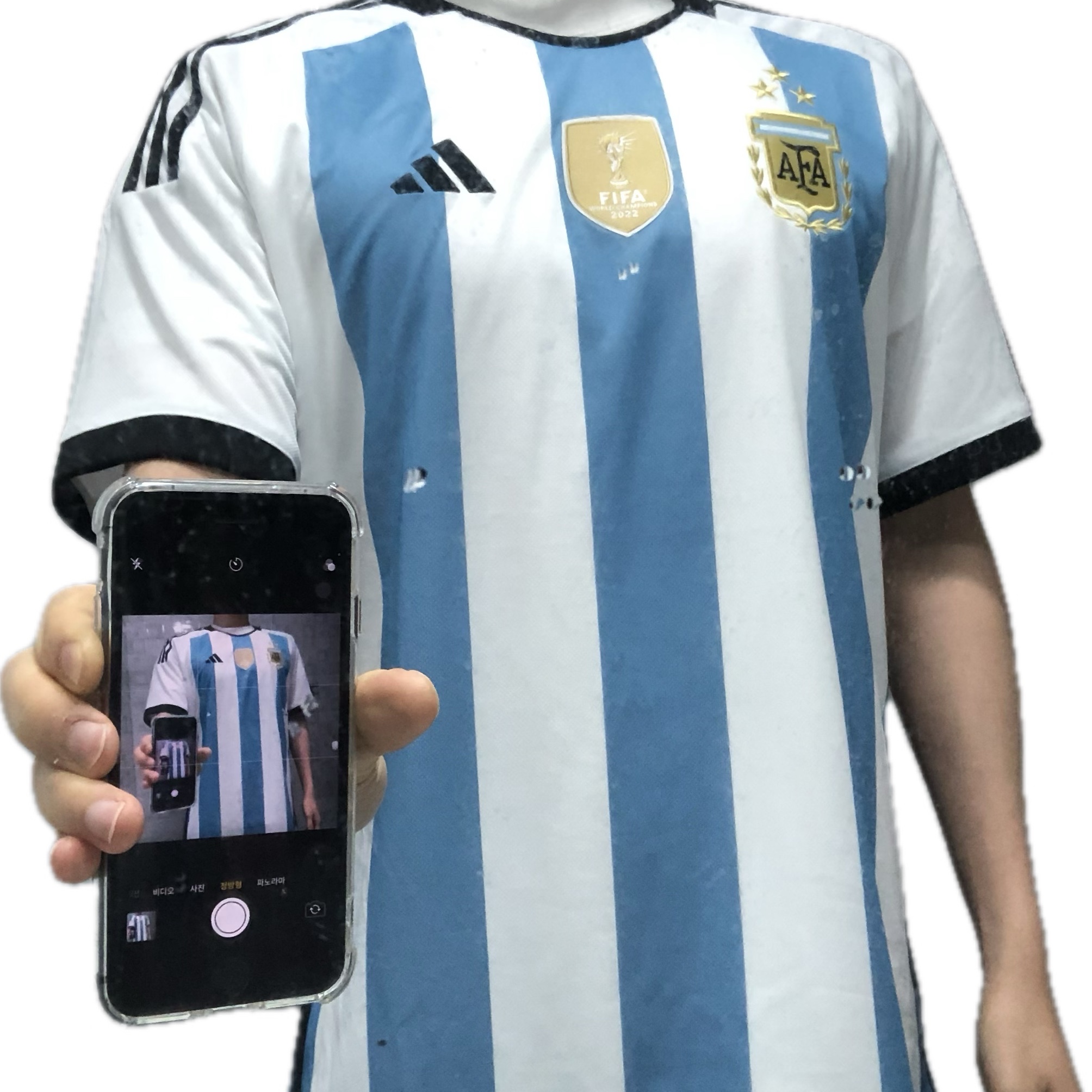 Adidas Argentina Home Jersey 2022 Winners 3-Star White Light Blue - US Sizing (Non Marking Ver.) 착용 스타일