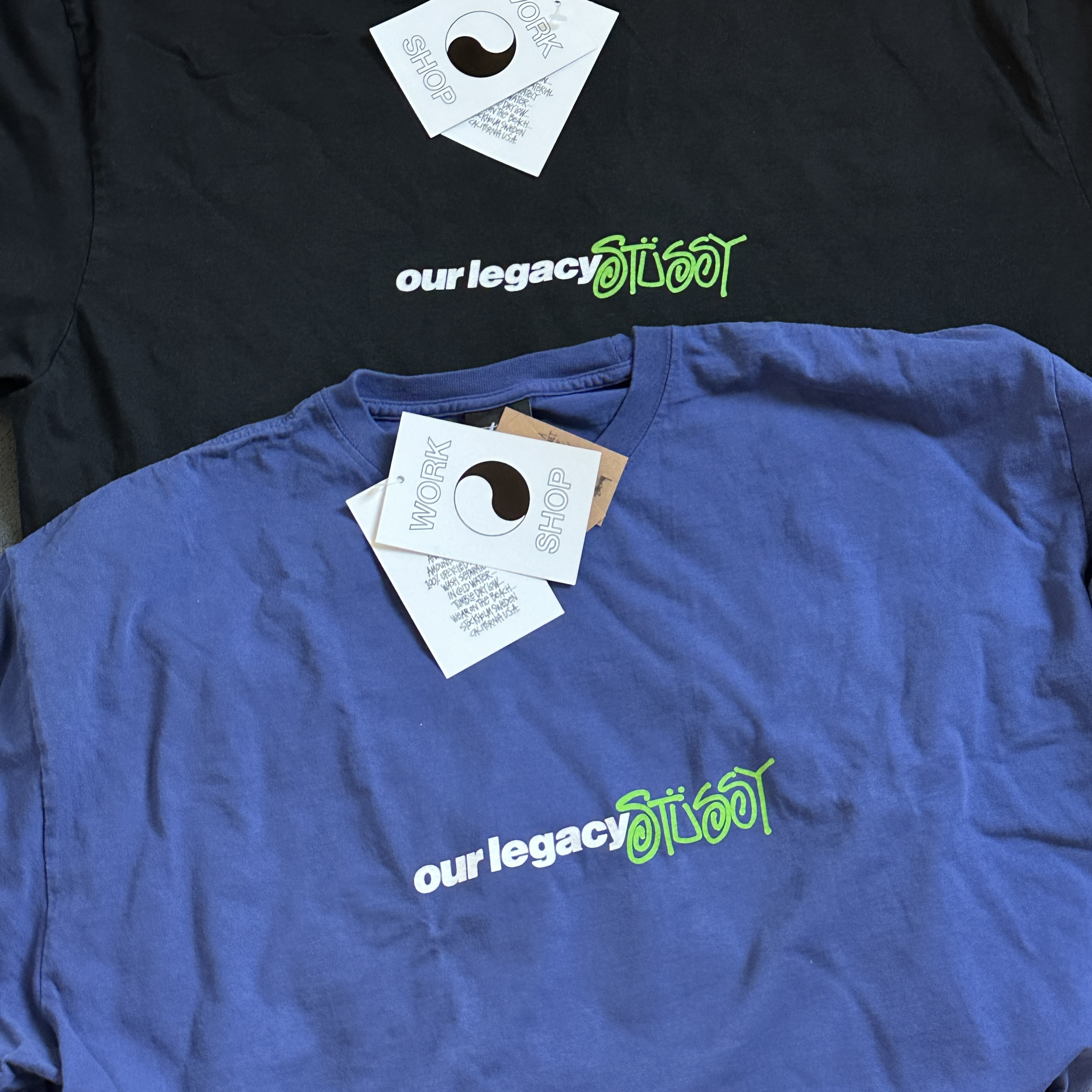 Stussy x Our Legacy Work Shop Sport Pigment Dyed T-Shirt Blueberry 착용 스타일
