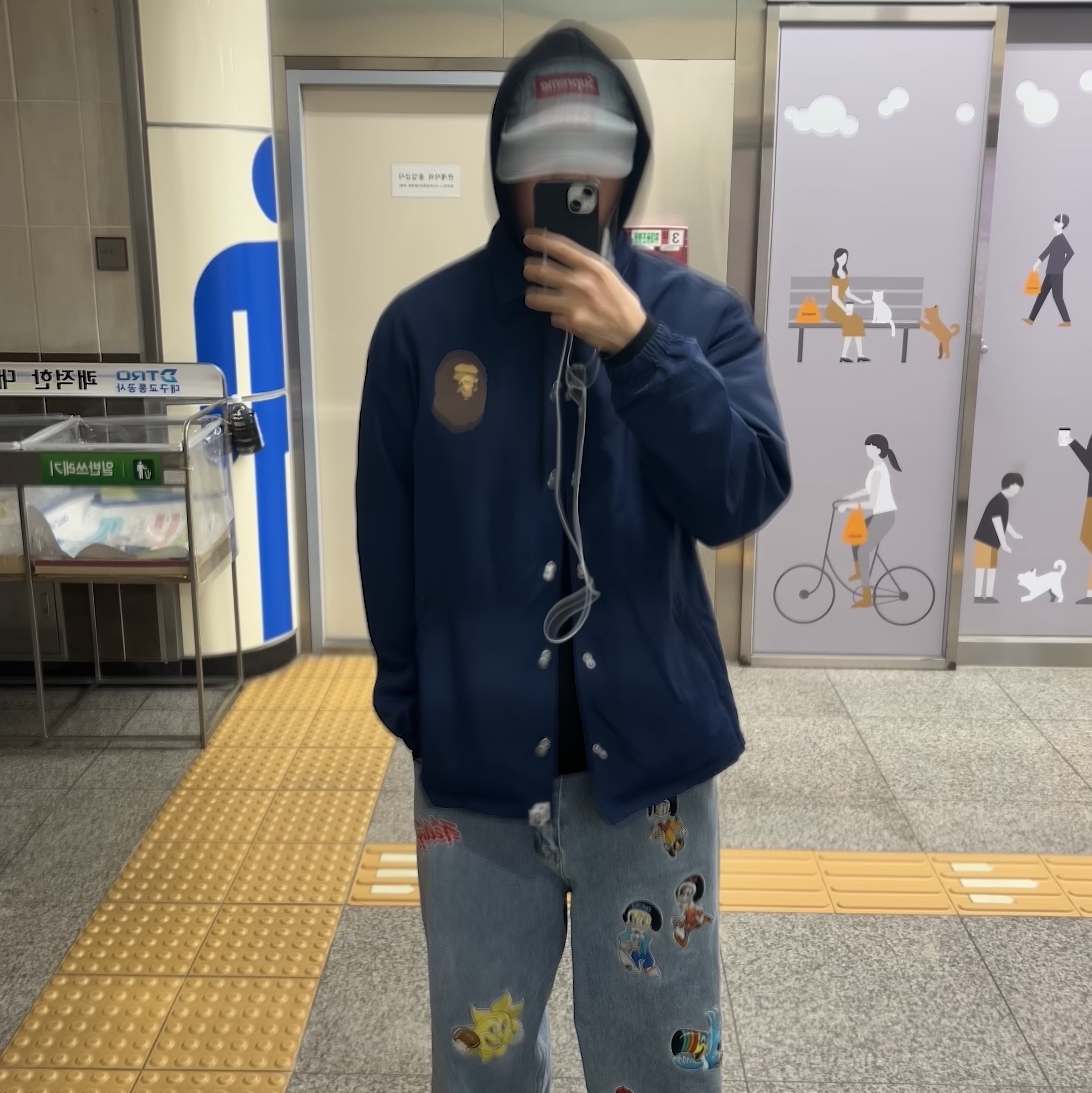 Supreme Denim Camp Cap Washed Blue - 22FW 착용 스타일 - 1