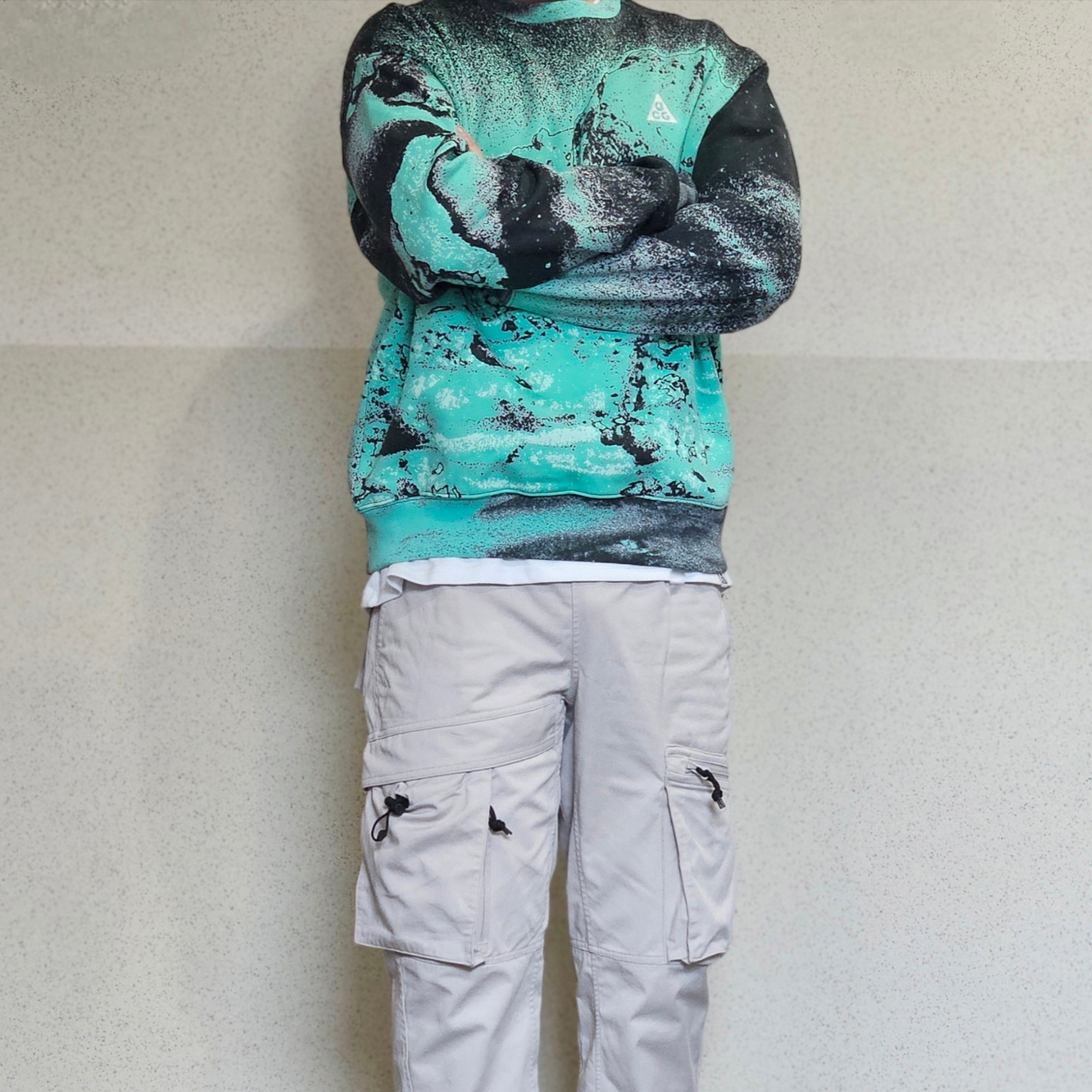 Nike ACG Therma Fit Crew Fleece AOP Sweatshirt Light Menta - Asia 착용 스타일 - 3