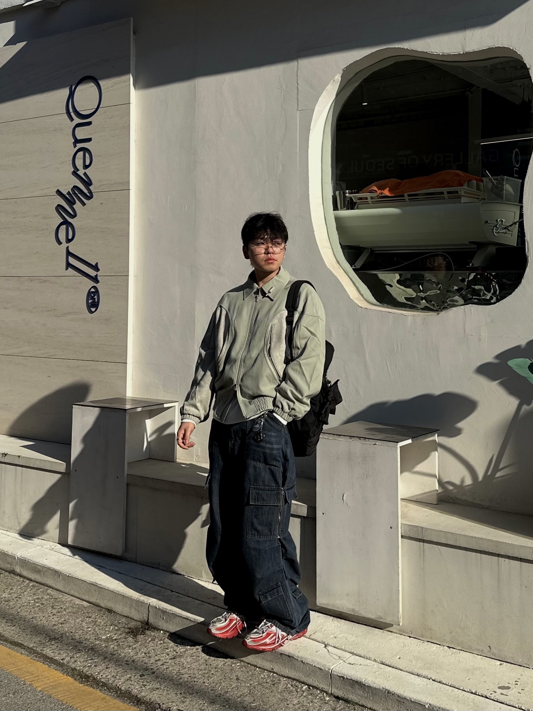 Typing Mistake Double Pocket Blouson Mint, Reebok x Kanghyuk Premier Road Modern Mid White Red 착용 스타일 - 1