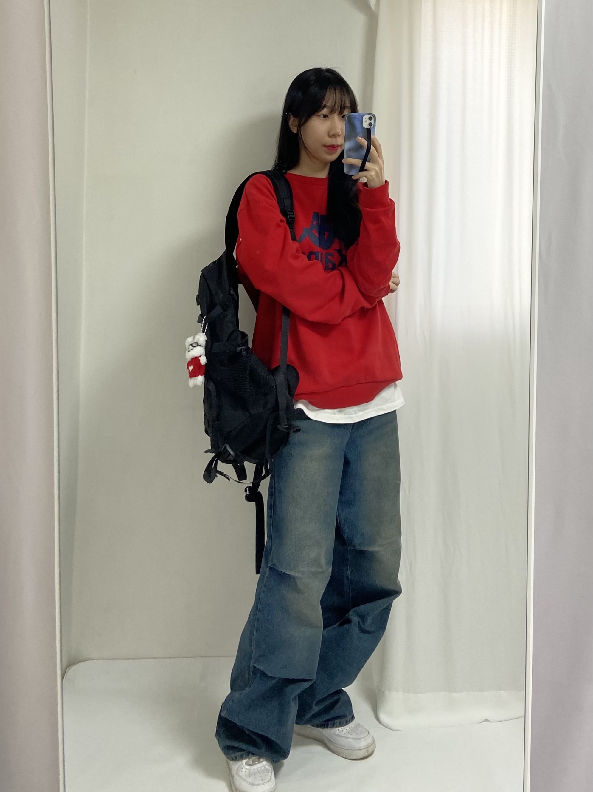 (W) Nike Air Force 1 '07 Low White, The North Face Big Shot Black 착용 스타일 - 2