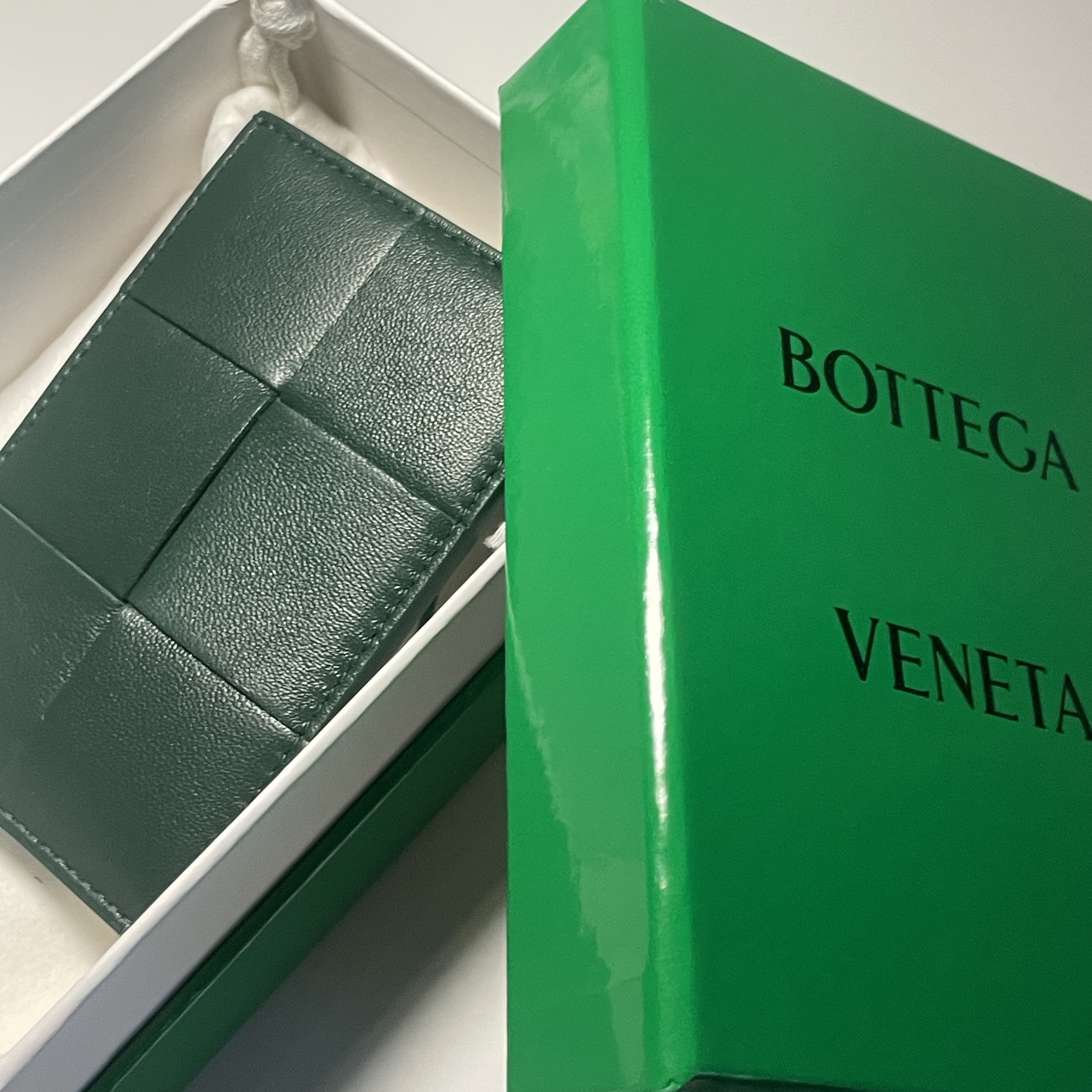 Bottega Veneta Credit Card Case Lambskin & Calfskin Raintree 착용 스타일