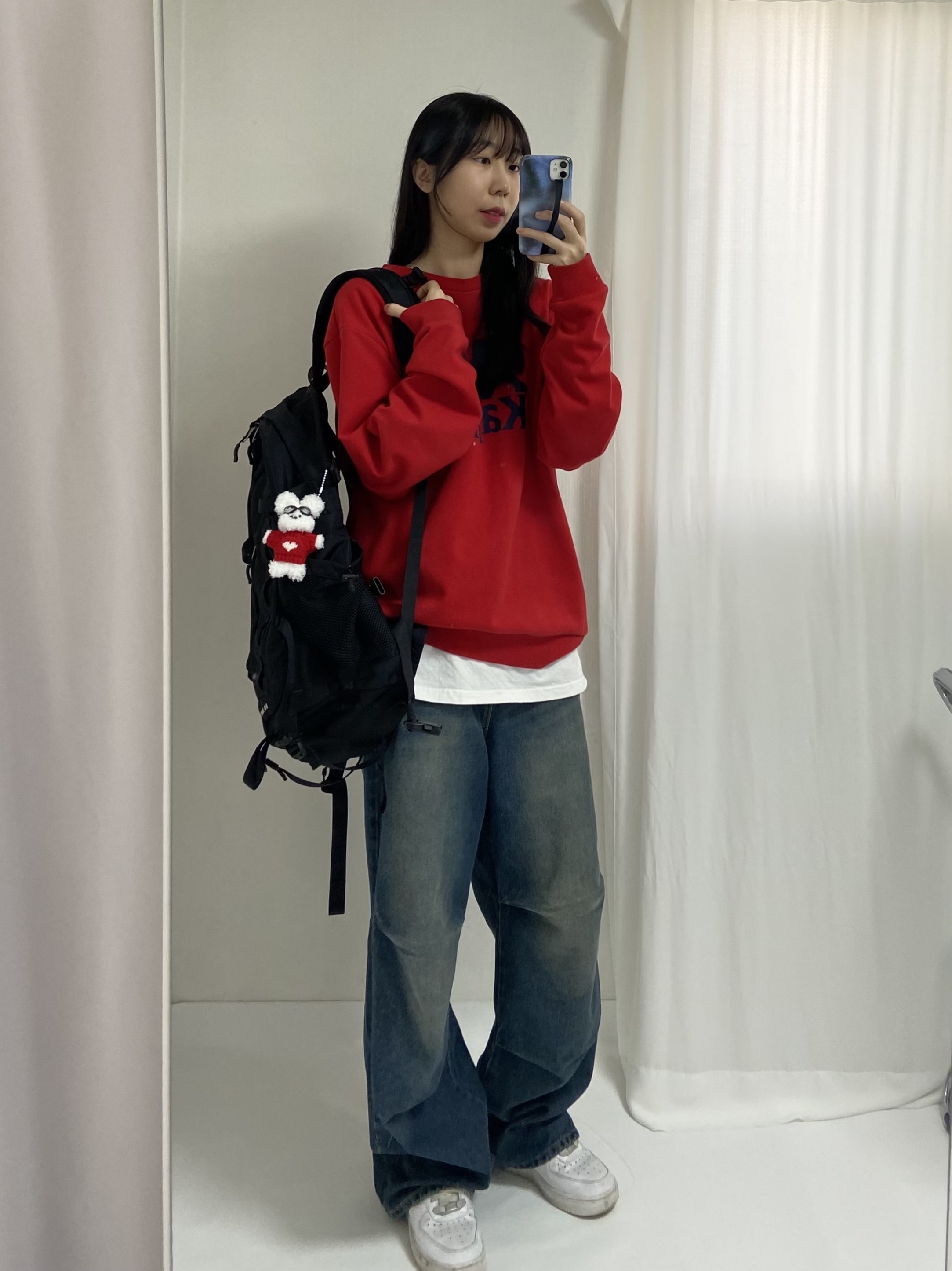 (W) Nike Air Force 1 '07 Low White, The North Face Big Shot Black 착용 스타일 - 1