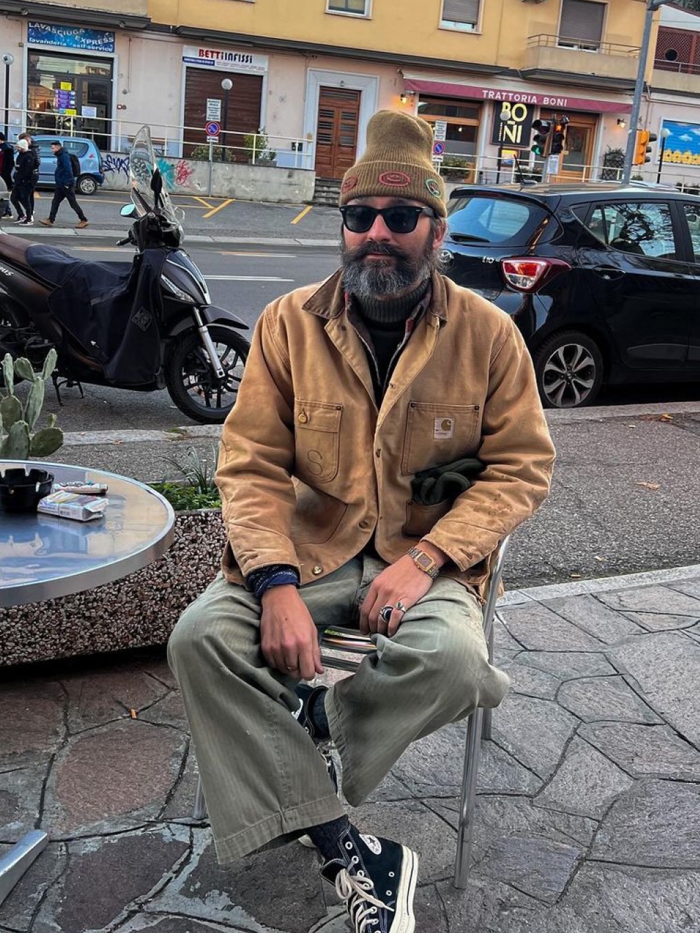 Carhartt WIP Organic Cotton Dearborn Canvas OG Detroit Jacket Smoke Green Aged Canvas - Winter, Carhartt WIP Cotton Poplin Lined Dearborn Canvas Faded Detroit Jacket Tamarind - Spring 착용 스타일 - 7