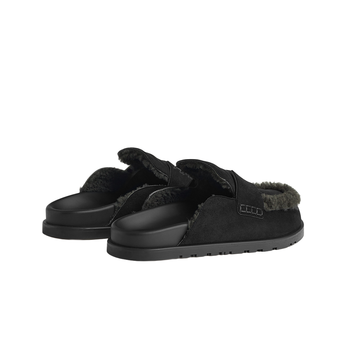 에르메스 고 뮬 스웨이드 고트스킨 셔링 & 누아 앙트라시트(Hermes Go Mule Suede Goatskin Shearling & Noir Anthracite) - 3