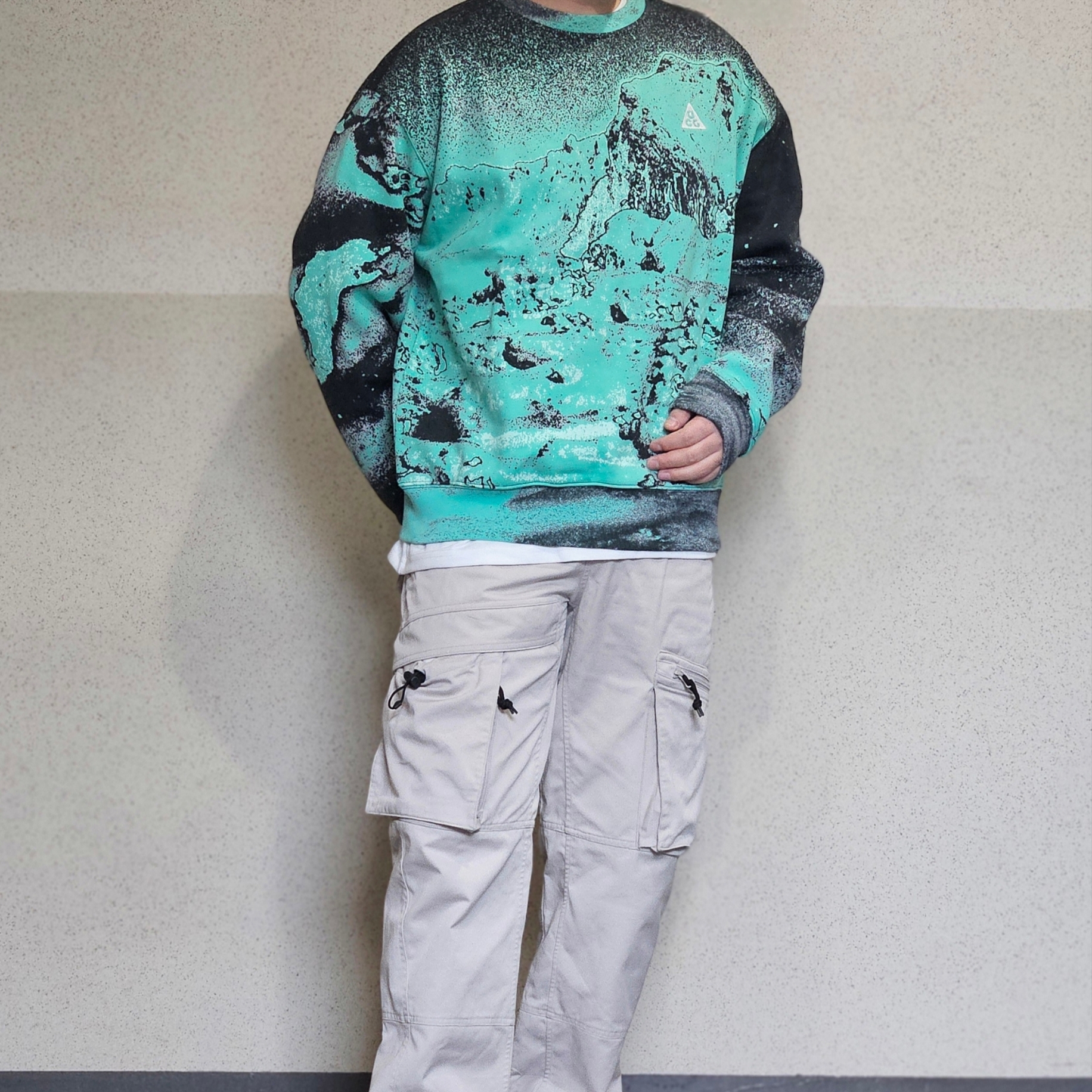Nike ACG Therma Fit Crew Fleece AOP Sweatshirt Light Menta - Asia 착용 스타일 - 2