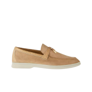(W) Loro Piana Summer Charms Walk Loafer Suede Caimanskin Sand Stone