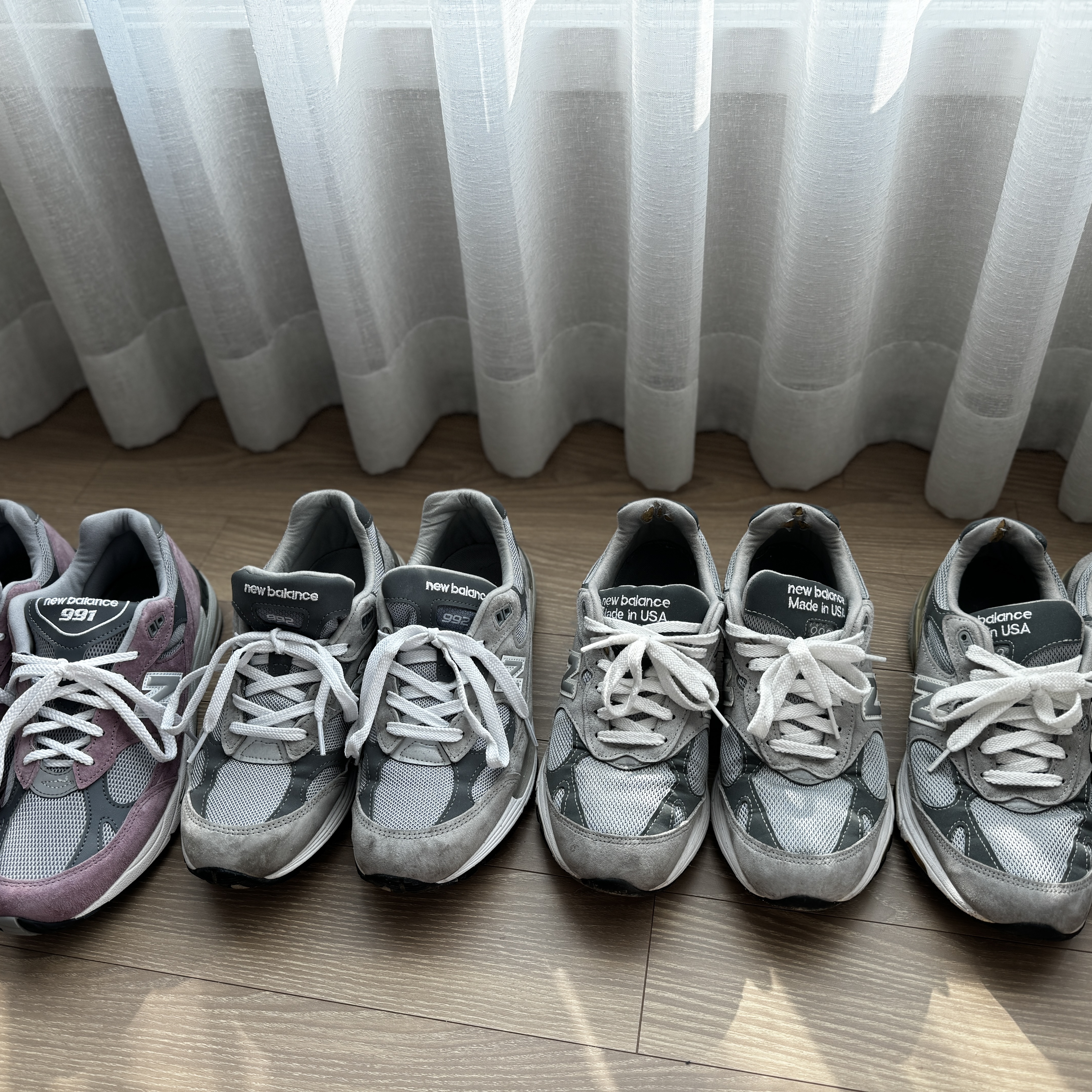 New Balance 991 Made in UK Pink Grey, New Balance 992 Made in USA Grey - D Standard 착용 스타일 - 3