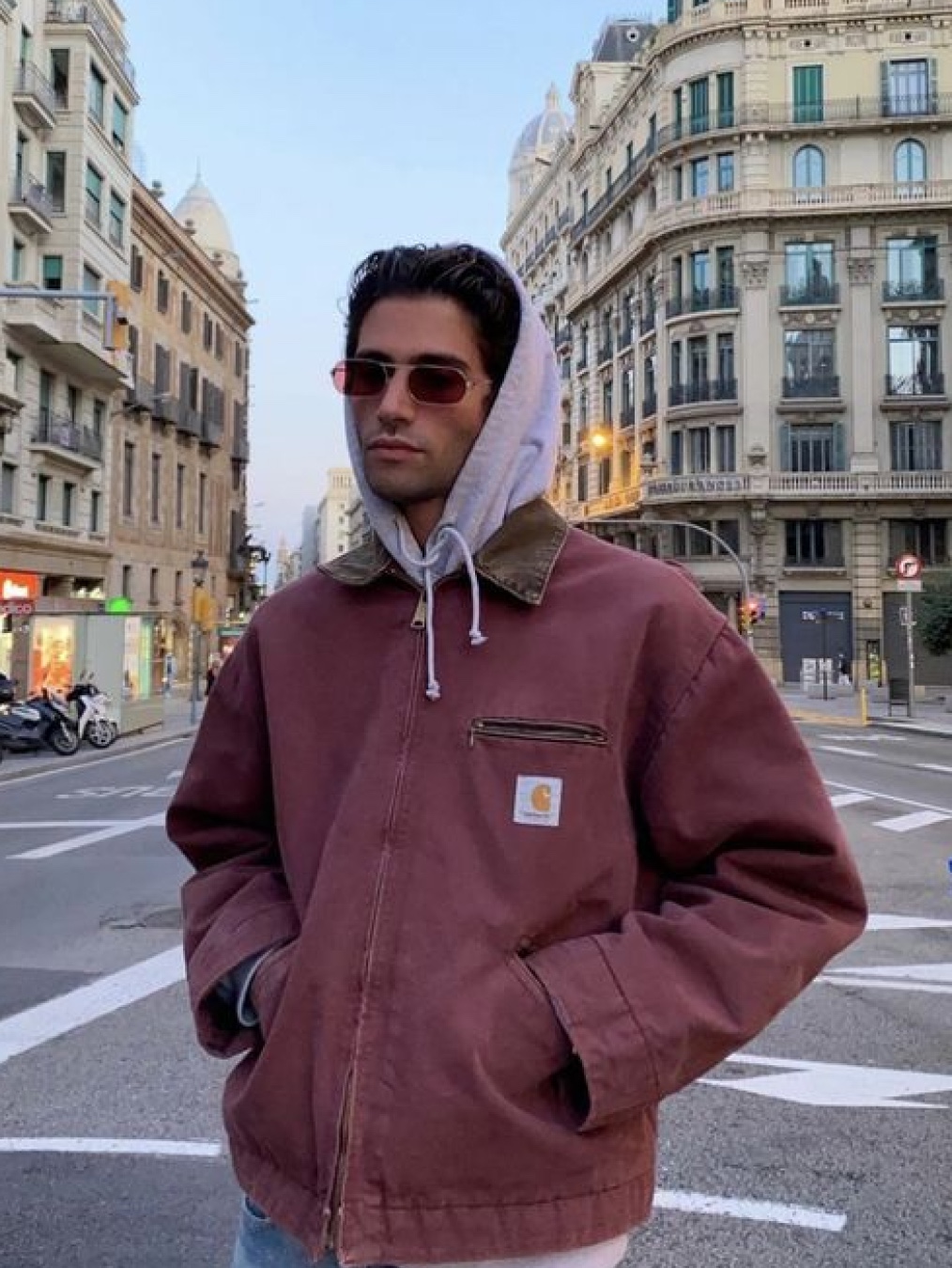 Carhartt WIP Organic Cotton Dearborn Canvas OG Detroit Jacket Smoke Green Aged Canvas - Winter, Carhartt WIP Cotton Poplin Lined Dearborn Canvas Faded Detroit Jacket Tamarind - Spring 착용 스타일 - 4