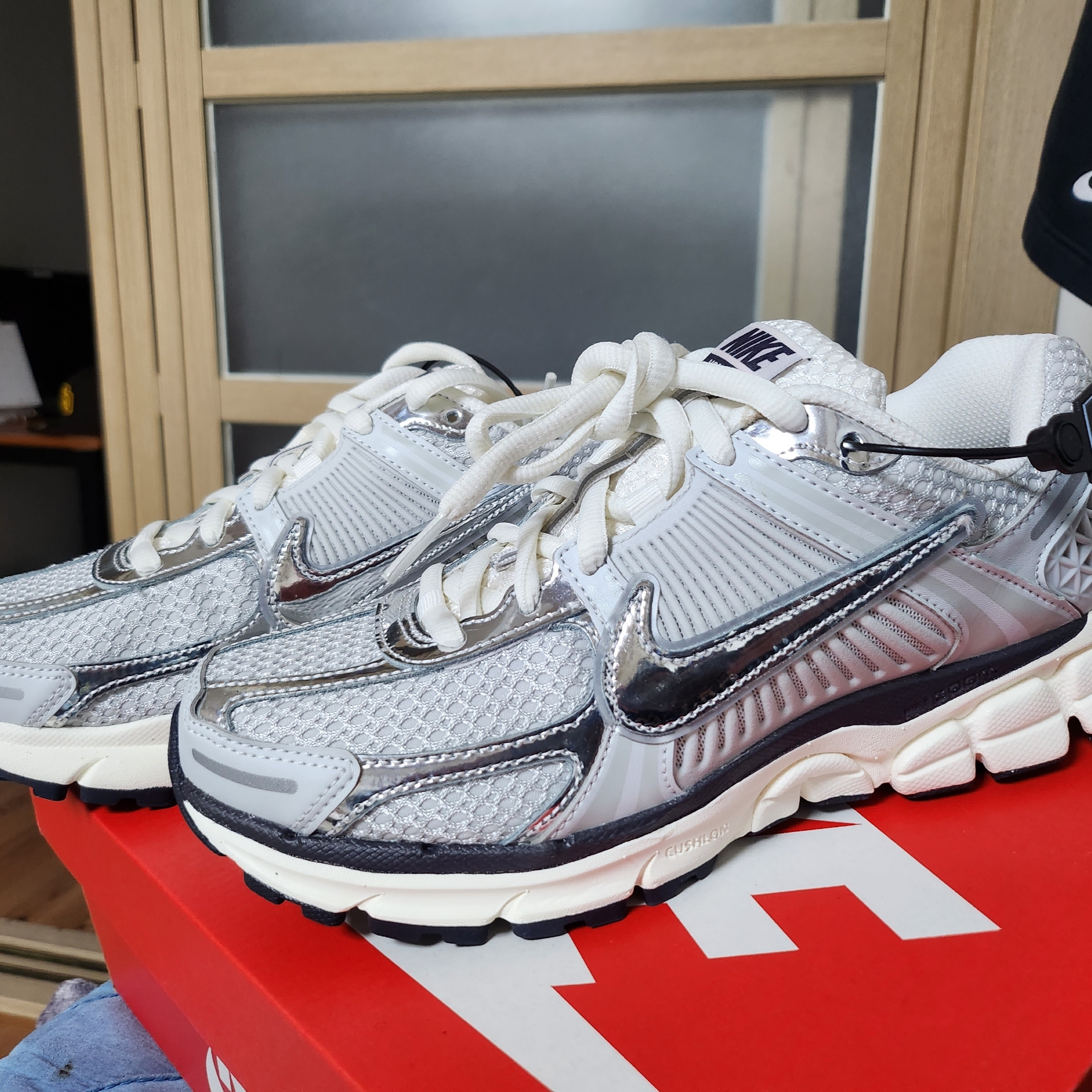 (W) Nike Zoom Vomero 5 Photon Dust and Metallic Silver 착용 스타일