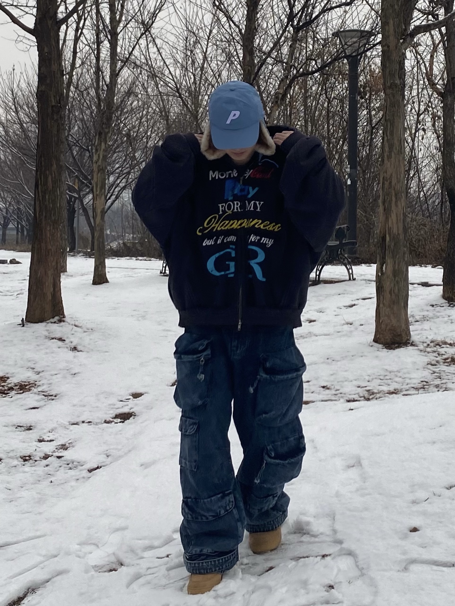 Palace Dog Ear Shell 6-Panel Light Blue - 21FW, Project G/R Happiness Zip Hoodie Navy 착용 스타일 - 1