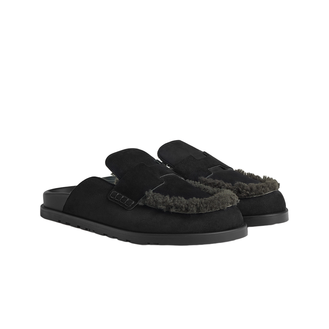 에르메스 고 뮬 스웨이드 고트스킨 셔링 & 누아 앙트라시트(Hermes Go Mule Suede Goatskin Shearling & Noir Anthracite) - 2