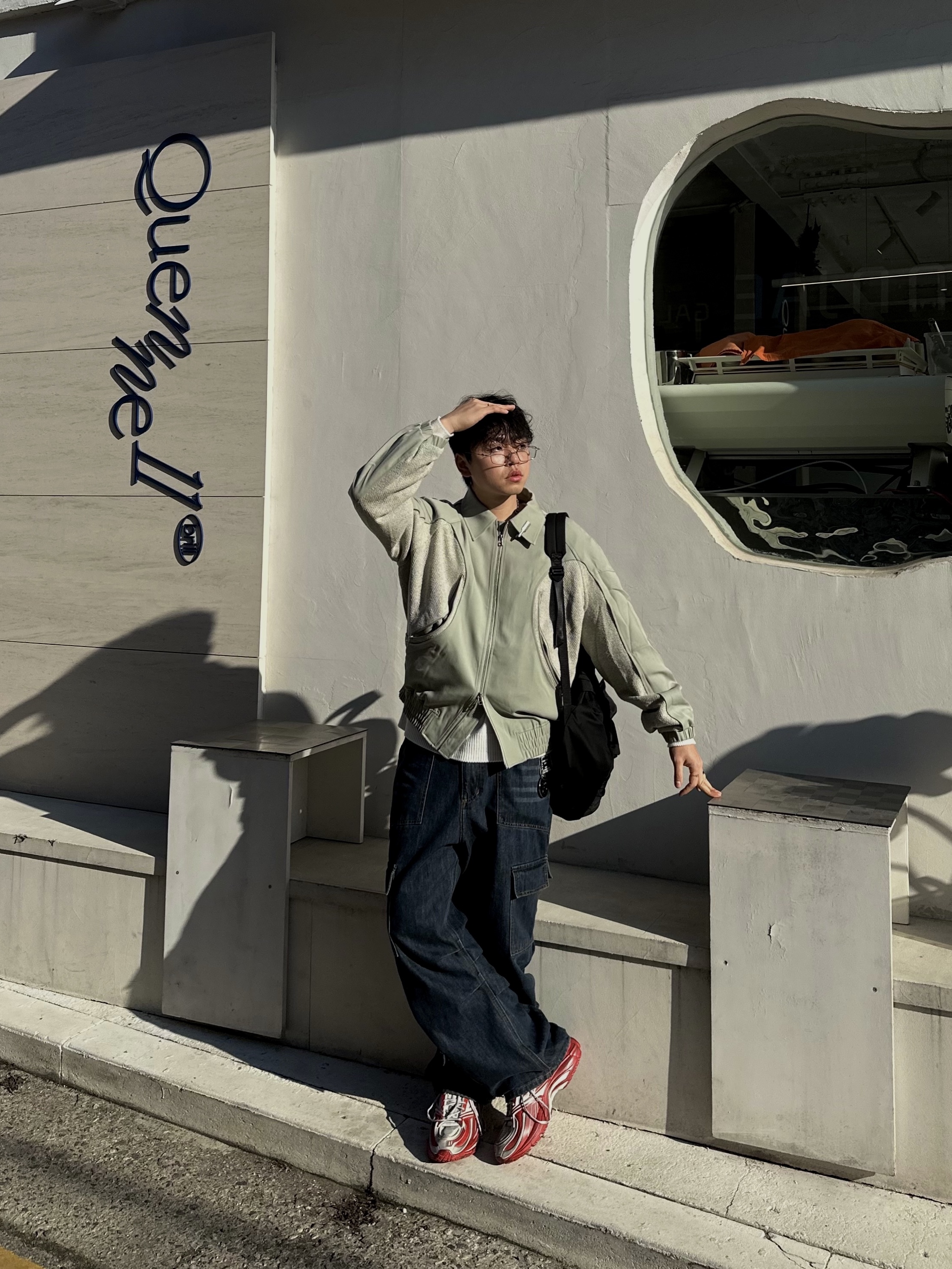 Typing Mistake Double Pocket Blouson Mint, Reebok x Kanghyuk Premier Road Modern Mid White Red 착용 스타일 - 2