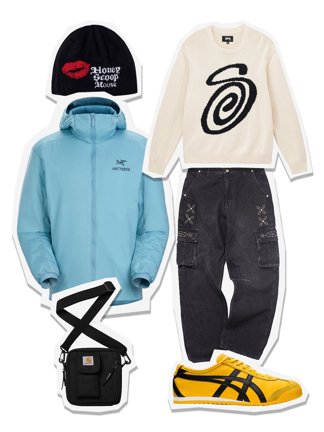 Arc'teryx Atom LT Hoody Solace, Stussy Curly S Sweater Natural 착용 스타일 - 1