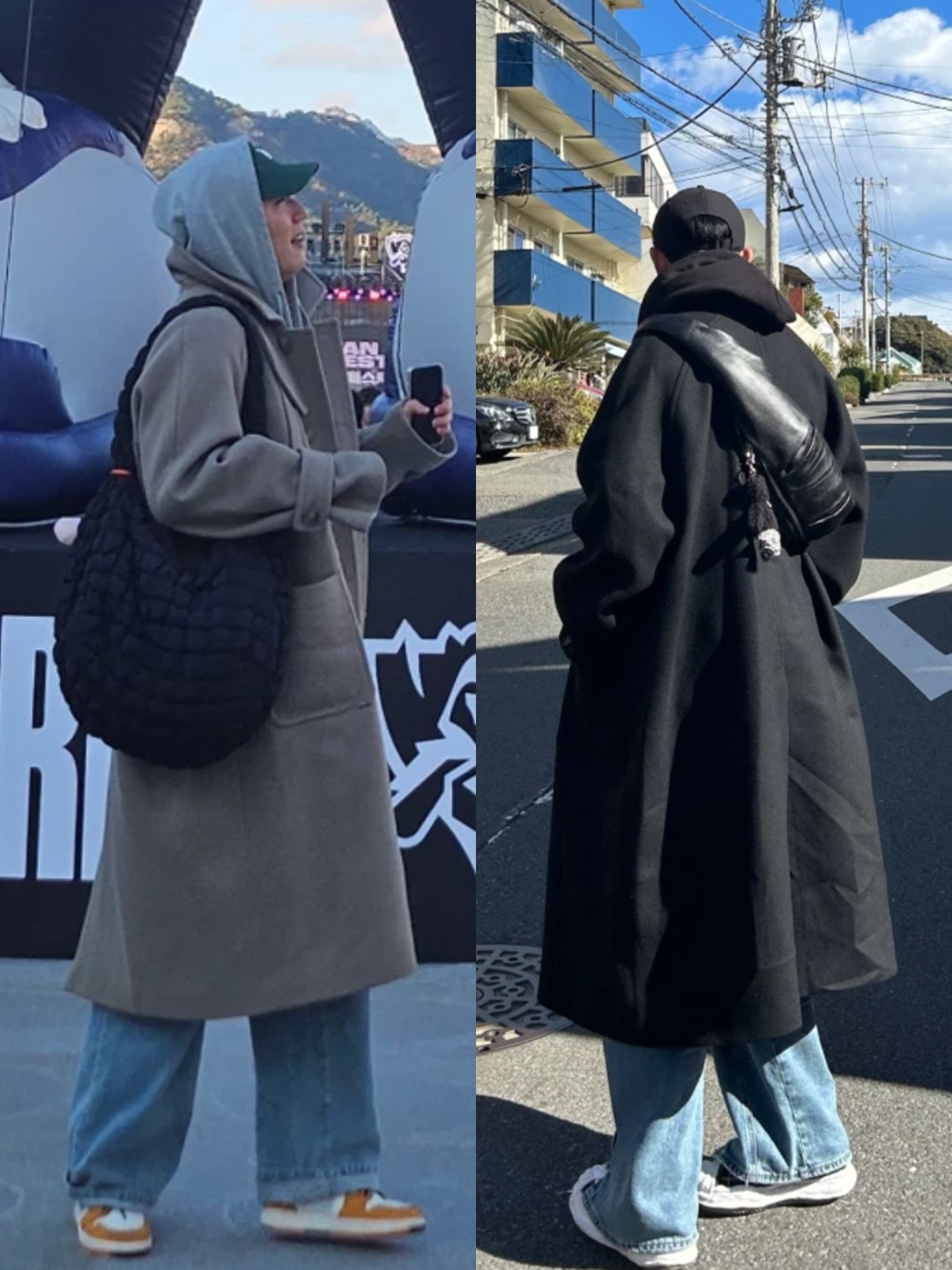언더마이카 리전.02 발마칸 오버사이즈 울 코트 베이지, 언더마이카 리전.02 발마칸 오버사이즈 울 코트 블랙 착용 스타일 - 2