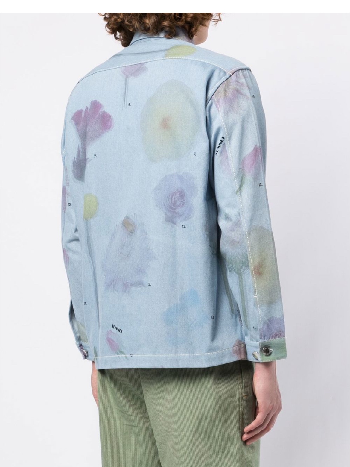 Sunnei Floral Printed Denim Shirt Light Wash 착용 스타일 - 2