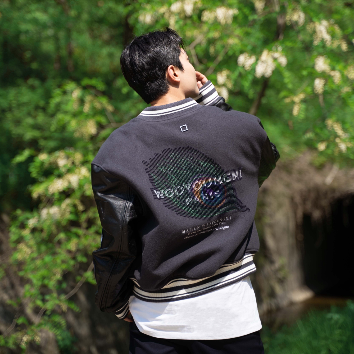 Wooyoungmi Varsity Jacket Gray - 23SS 착용 스타일