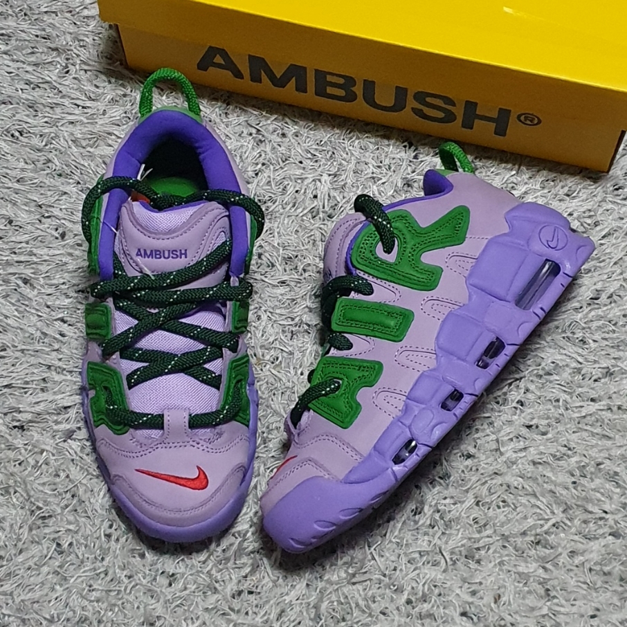 Nike x Ambush Air More Uptempo Low Lilac and Apple Green 착용 스타일
