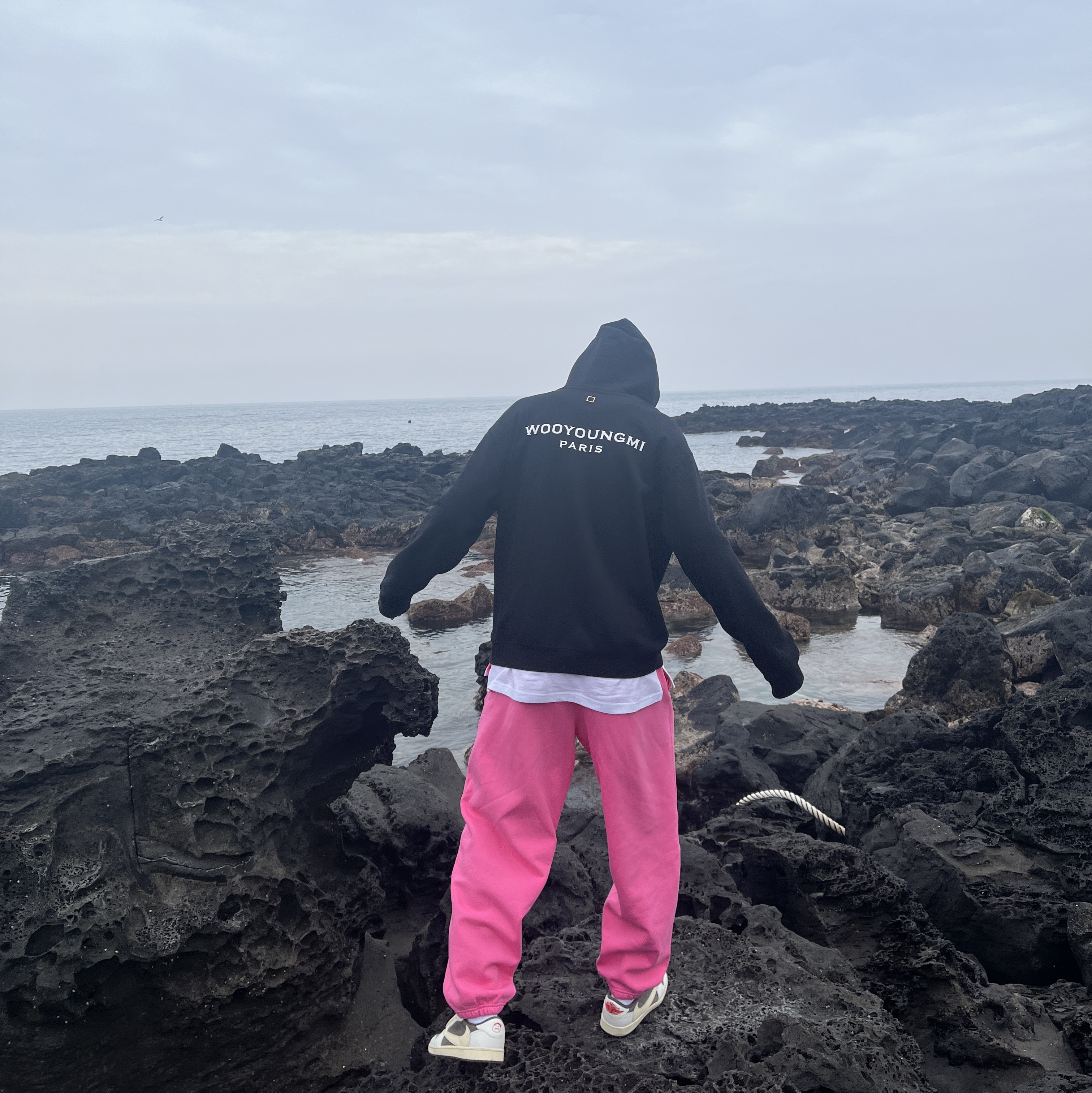 Wooyoungmi Back Logo Hoodie Black - 23FW, Nike x Stussy NRG Washed Fleece Pants Lotus PInk (DO5297-670) 착용 스타일