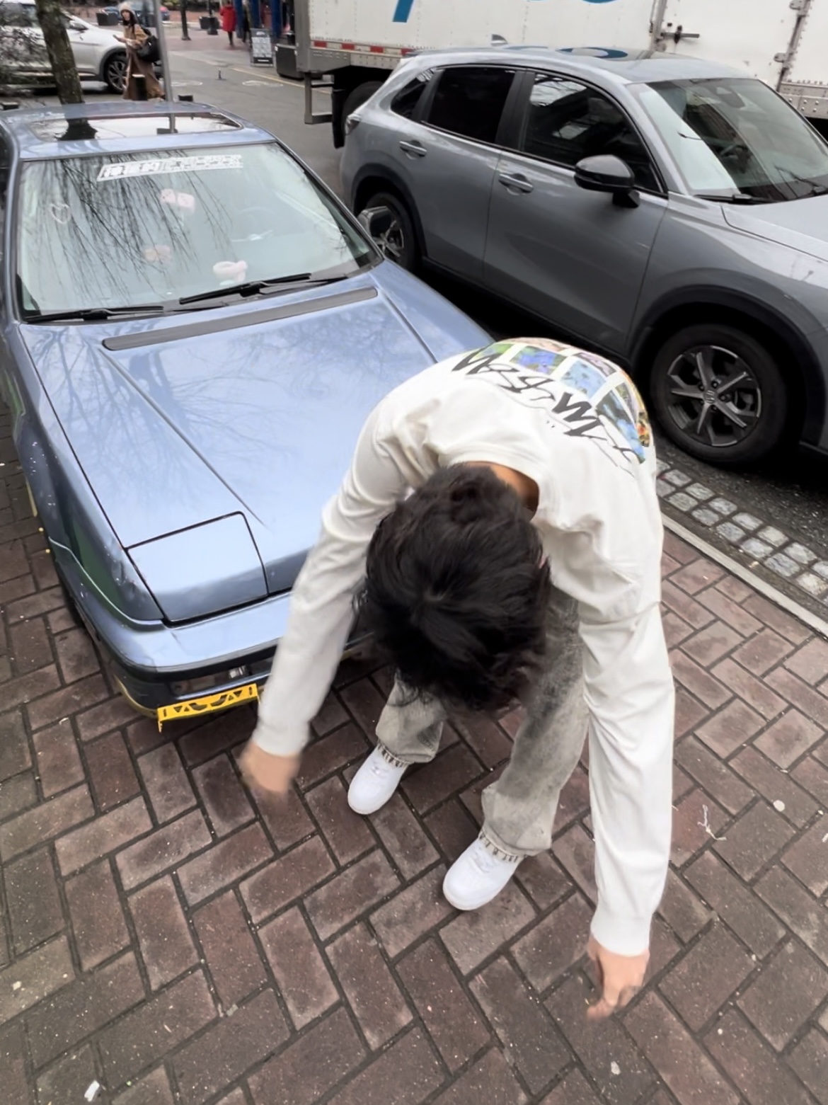 Stussy Flower Grid Pigment Dyed LS T-Shirt Natural, Nike Air Force 1 '07 Low White 착용 스타일 - 3