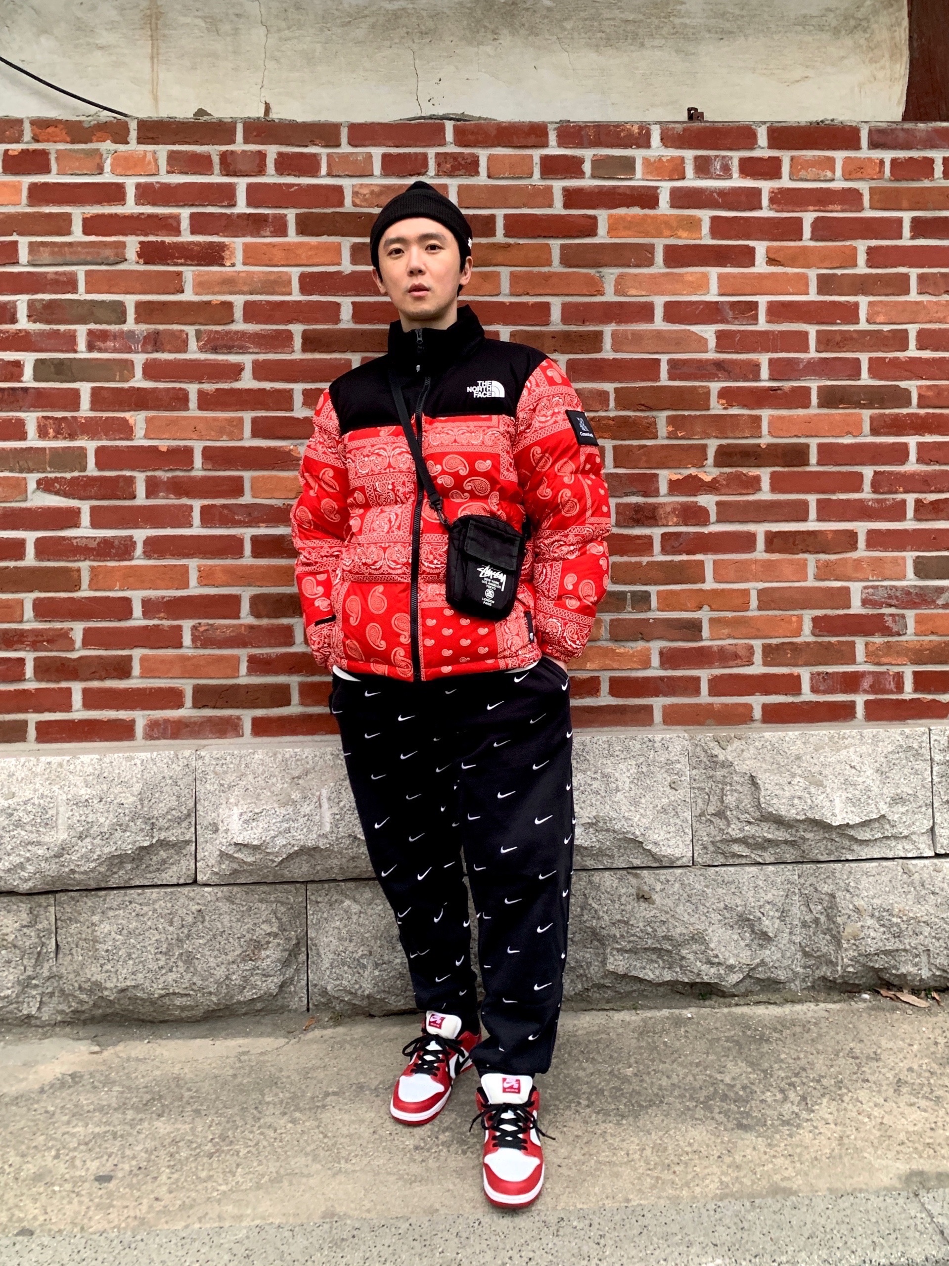 Nike SB Dunk Low Pro Chicago, The North Face Nuptse Down Jacket Red 착용 스타일