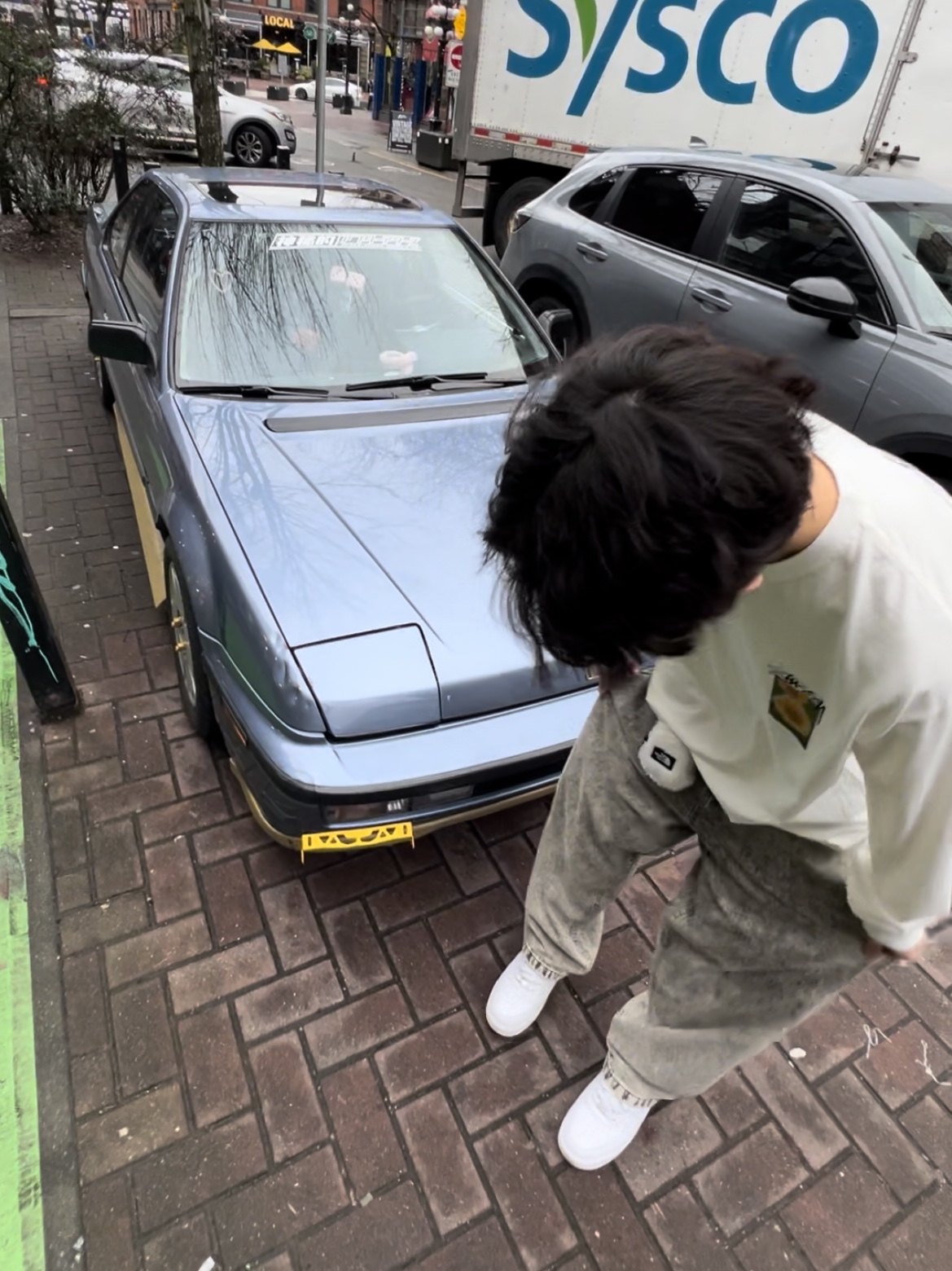 Stussy Flower Grid Pigment Dyed LS T-Shirt Natural, Nike Air Force 1 '07 Low White 착용 스타일 - 2
