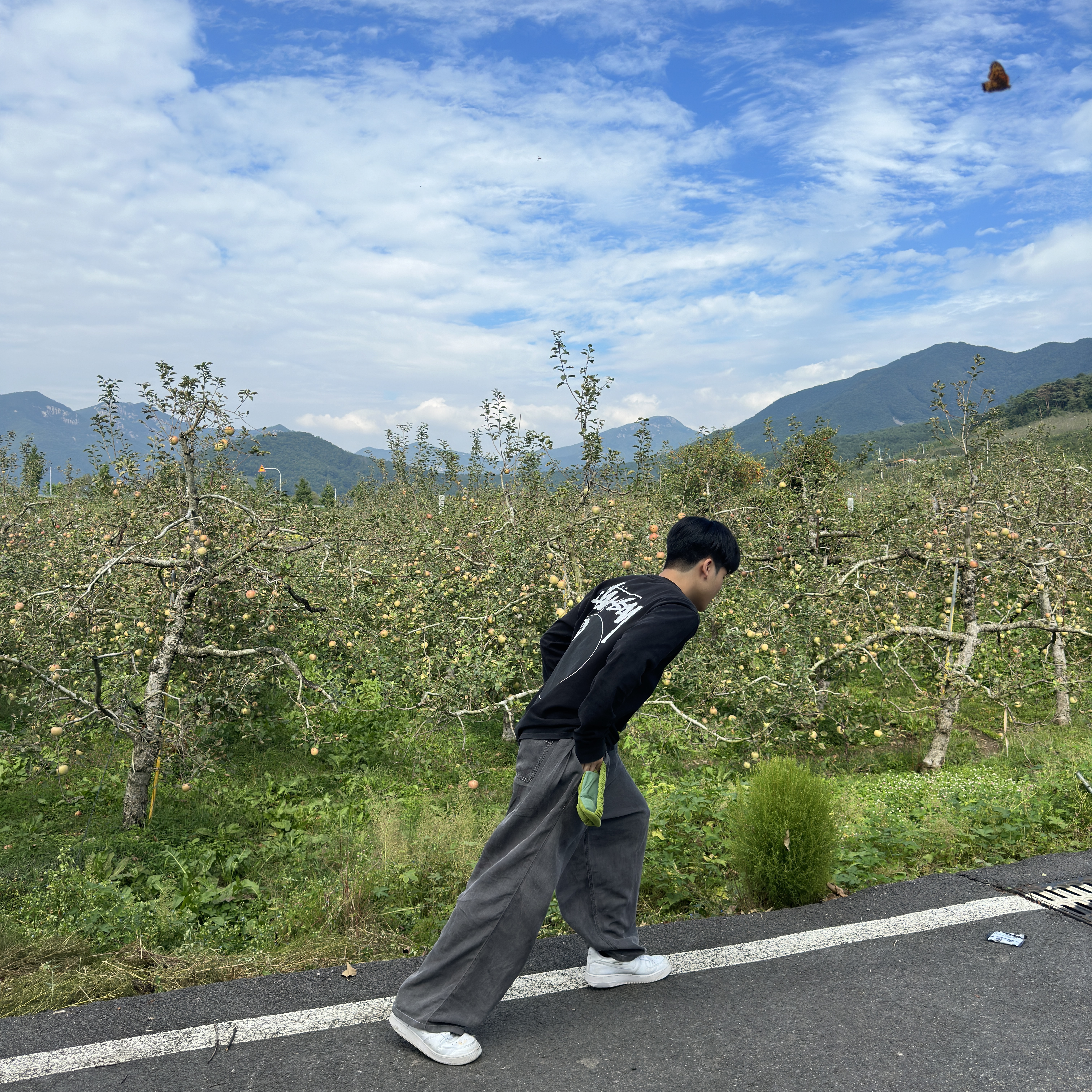 Nike Air Force 1 '07 Low White, Stussy 8 Ball Pigment Dyed LS T-Shirt 착용 스타일