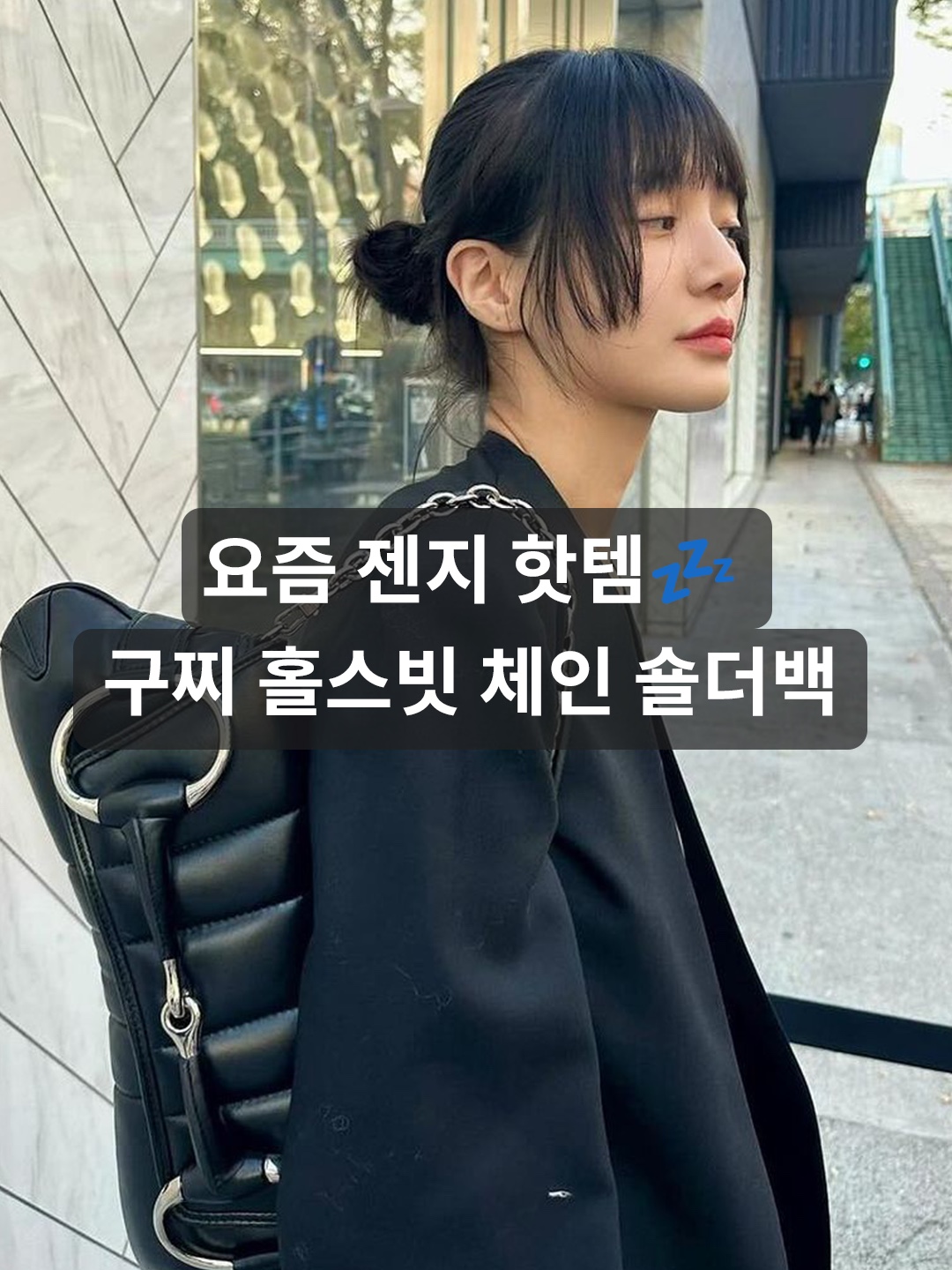Gucci Horsebit Chain Small Shoulder Bag Black Leather, Gucci Horsebit Chain Small Shoulder Bag Rose Beige Leather 착용 스타일 - 1