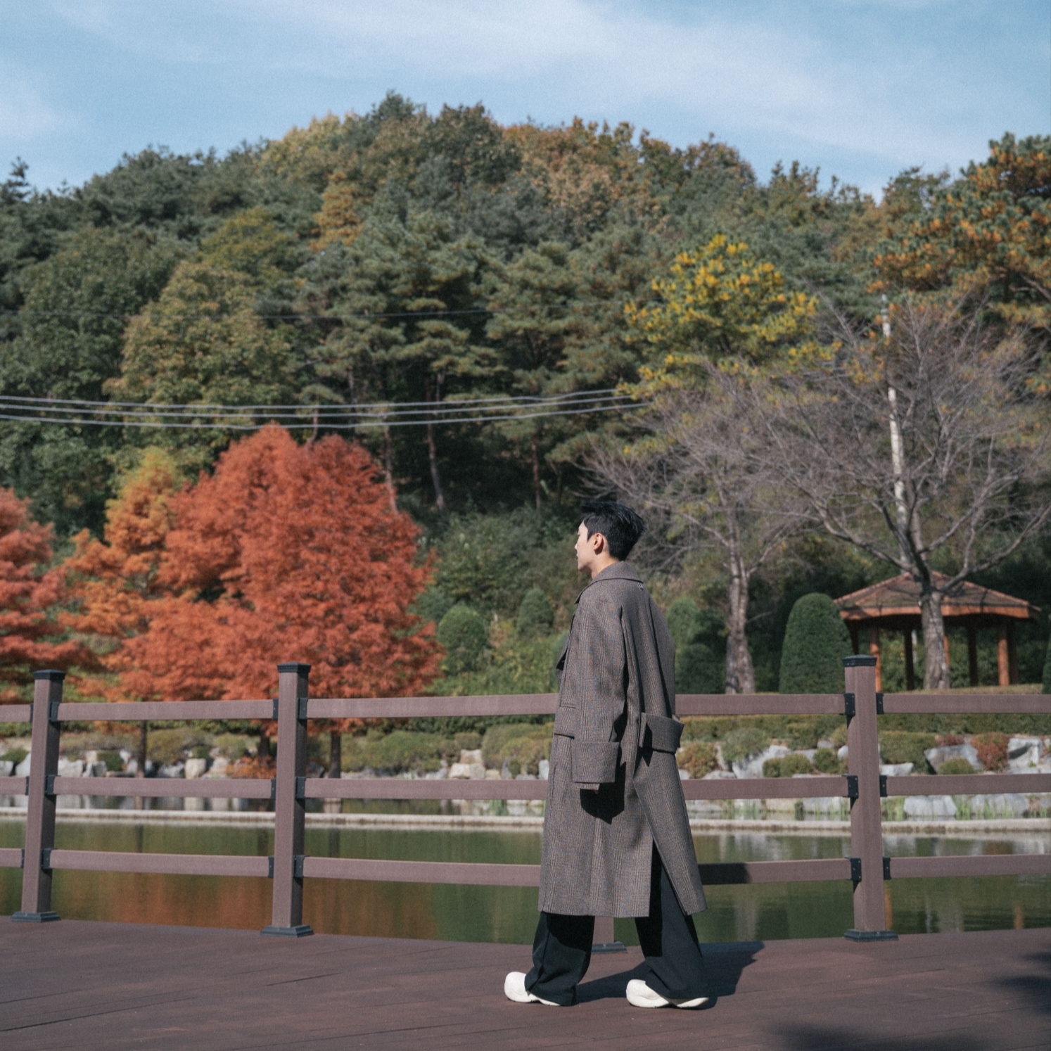 Wooyoungmi Belted Turn Up Check Coat Brown - 22FW 착용 스타일