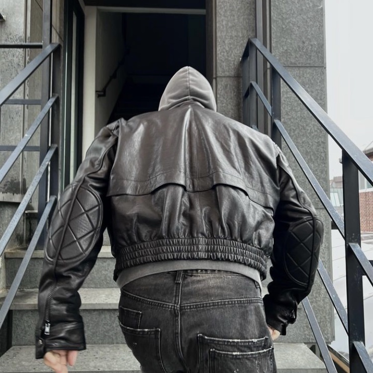 Martine Rose Leather Rider Jacket Black 착용 스타일 - 1