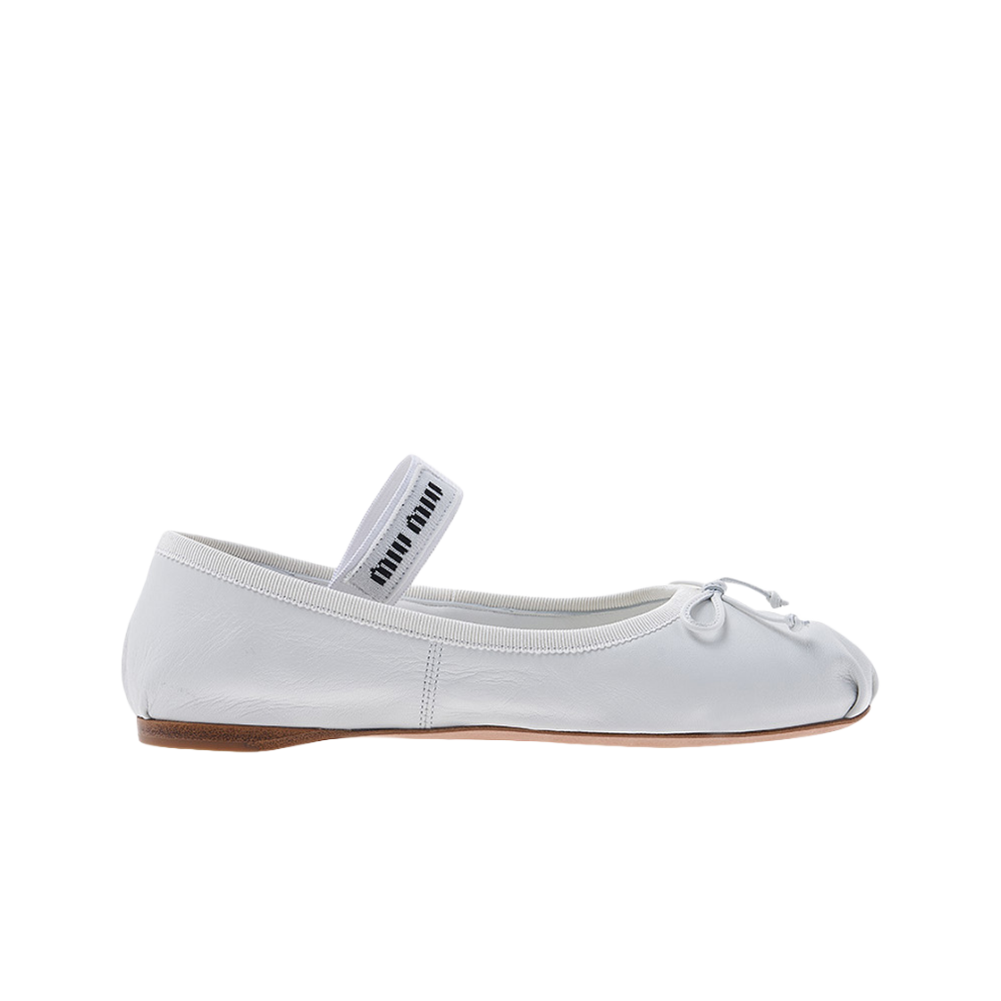 (W) 미우 미우 레더 발레리나 화이트((W) Miu Miu Leather Ballerinas White)