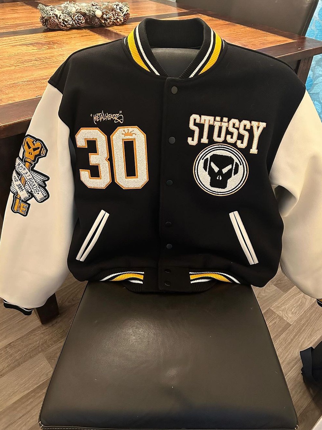 Stussy x Goldie Metalheadz 30 Varsity Jacket Black 착용 스타일 - 4